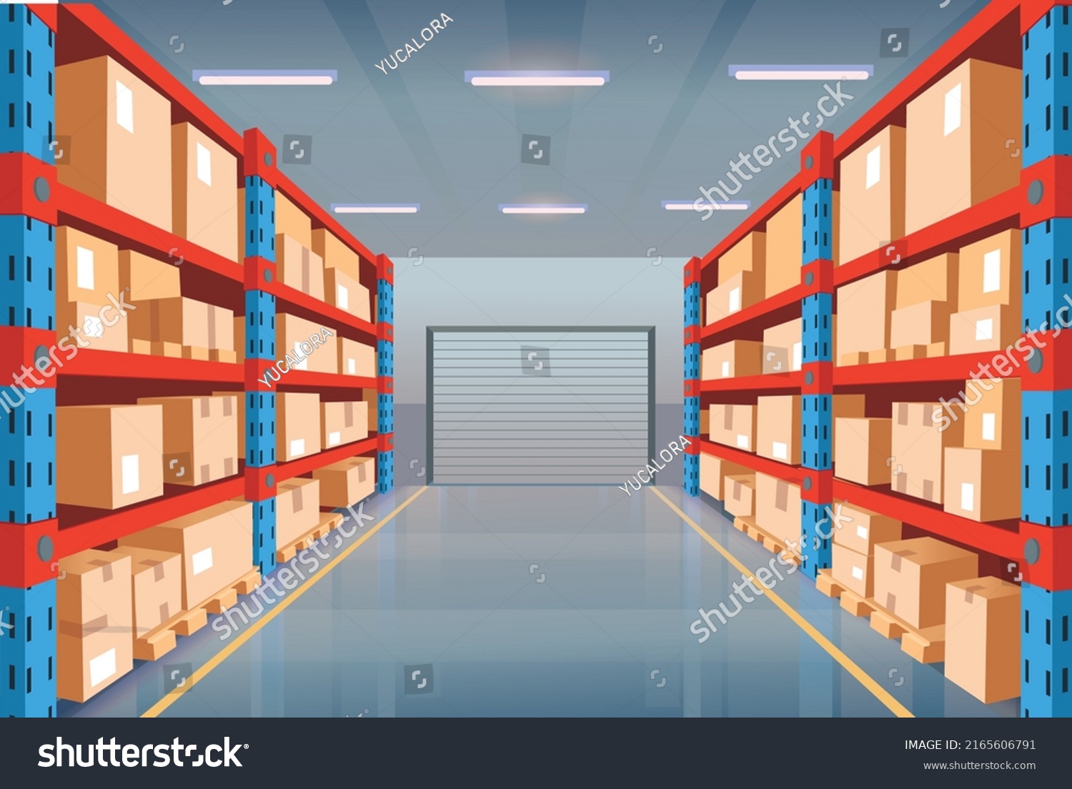 Perspective View Warehouse Cardboard Boxes On Stock Vector (Royalty