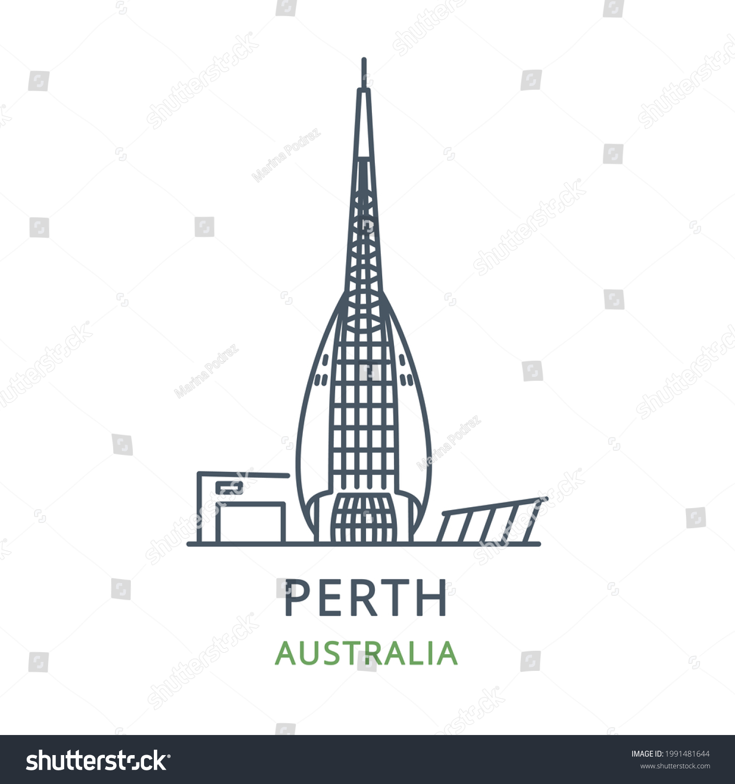 Perth City Australia Line Icon Famous Stock Vector (Royalty Free ...