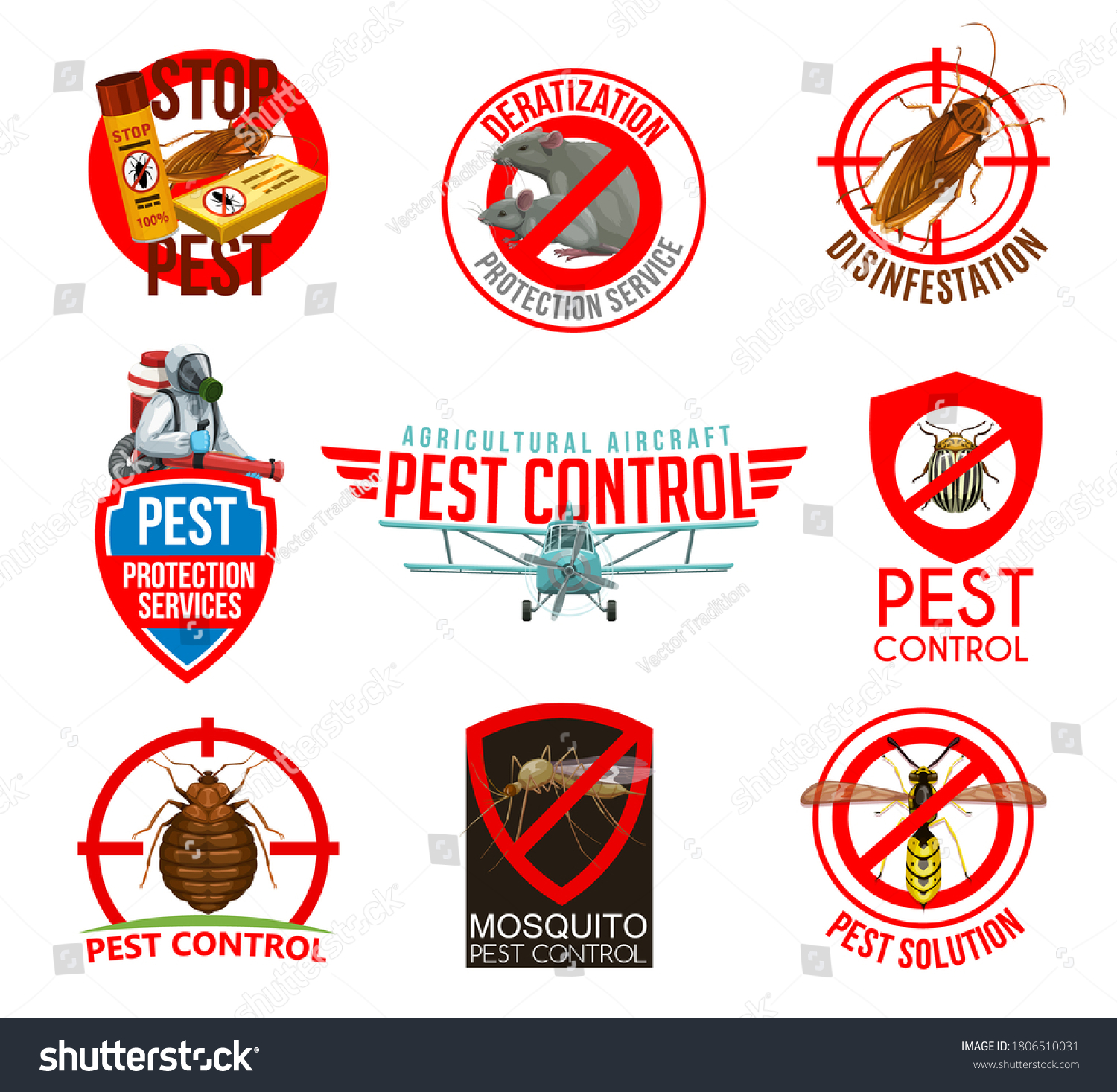 Pest Control Isolated Icons Vector Cockroach Stock Vector (Royalty Free ...