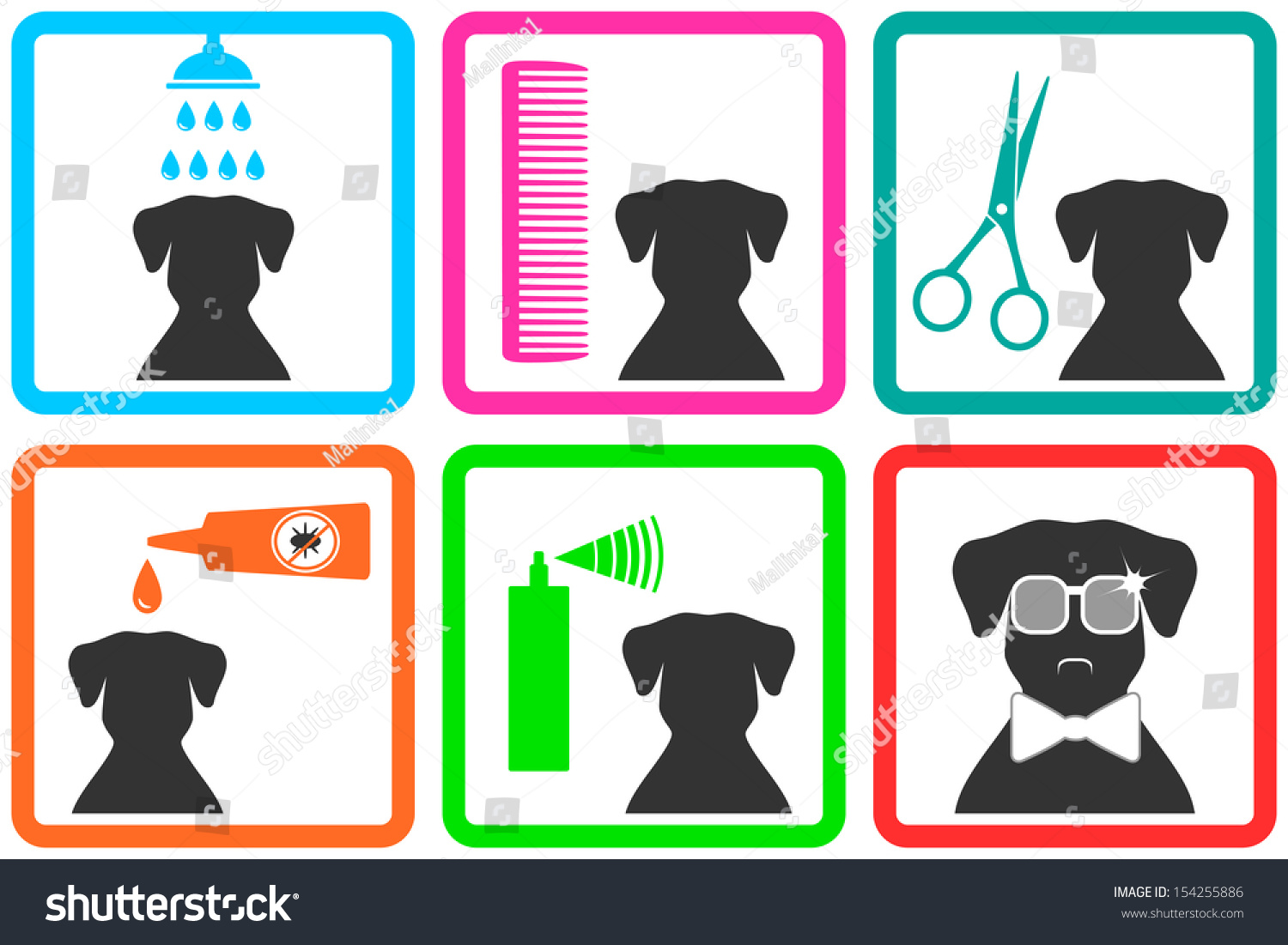 SVG of pet care icons with fashion doggy with sunglasses svg