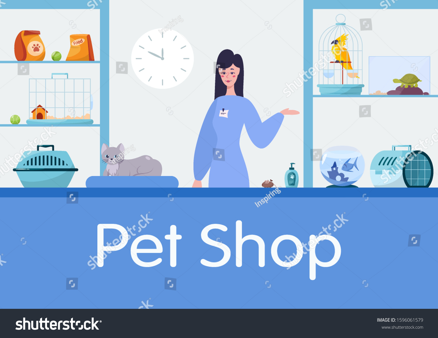 pet-shop-counter-interior-female-worker-vector-de-stock-libre-de