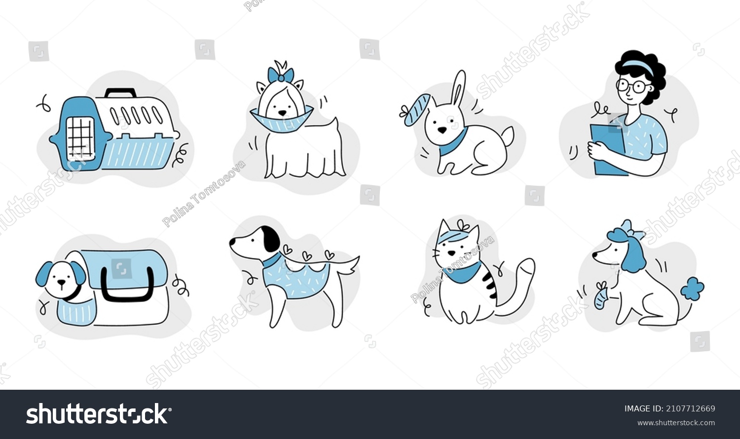 SVG of Pet veterinary clinic line icon set. Sick pet, animal, cat, dog for veterinarian sticker template. Doodle line style animal and character. Vector illustration. svg