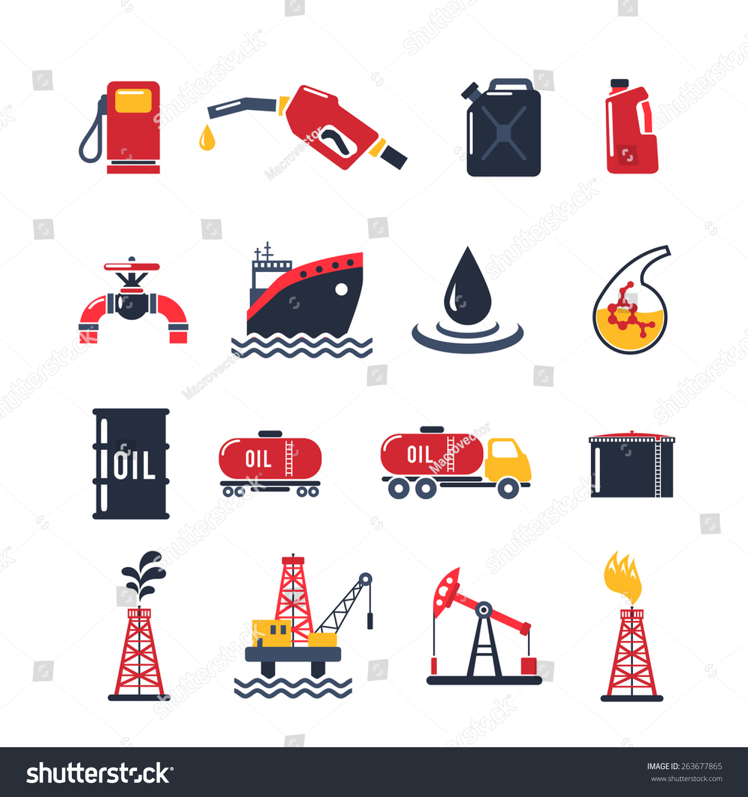 Petroleum Industry Flat Icon Set Isolated Stock Vector (Royalty Free ...