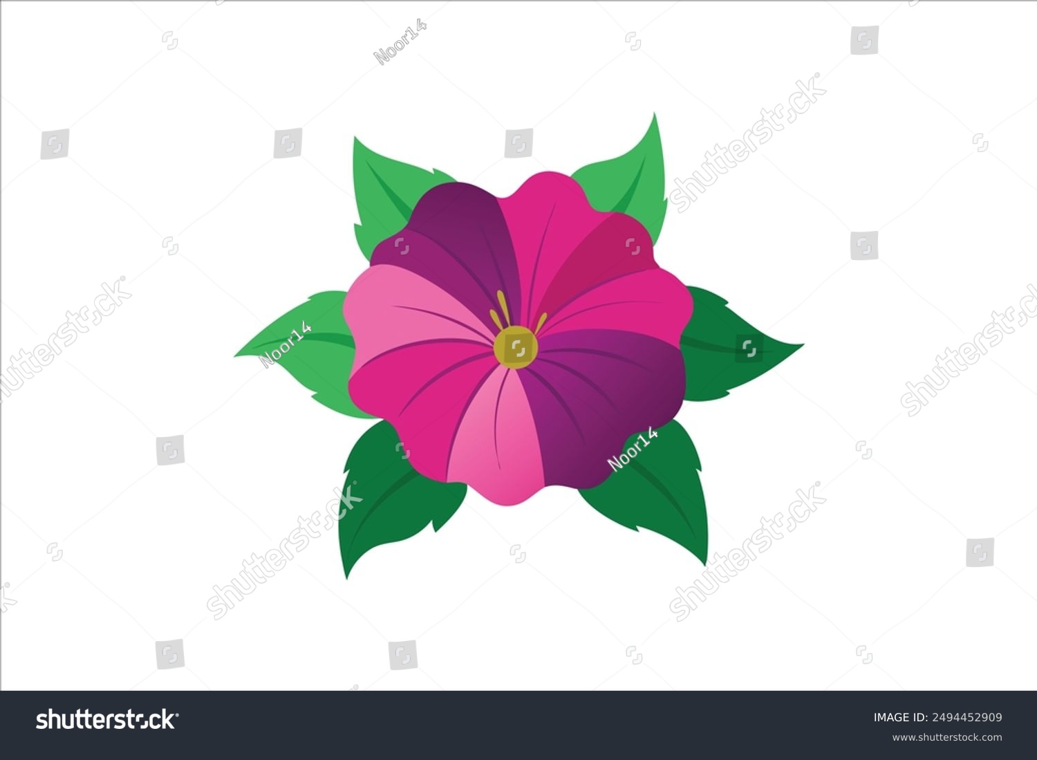 pink flower with green leaves on white background clip art preview