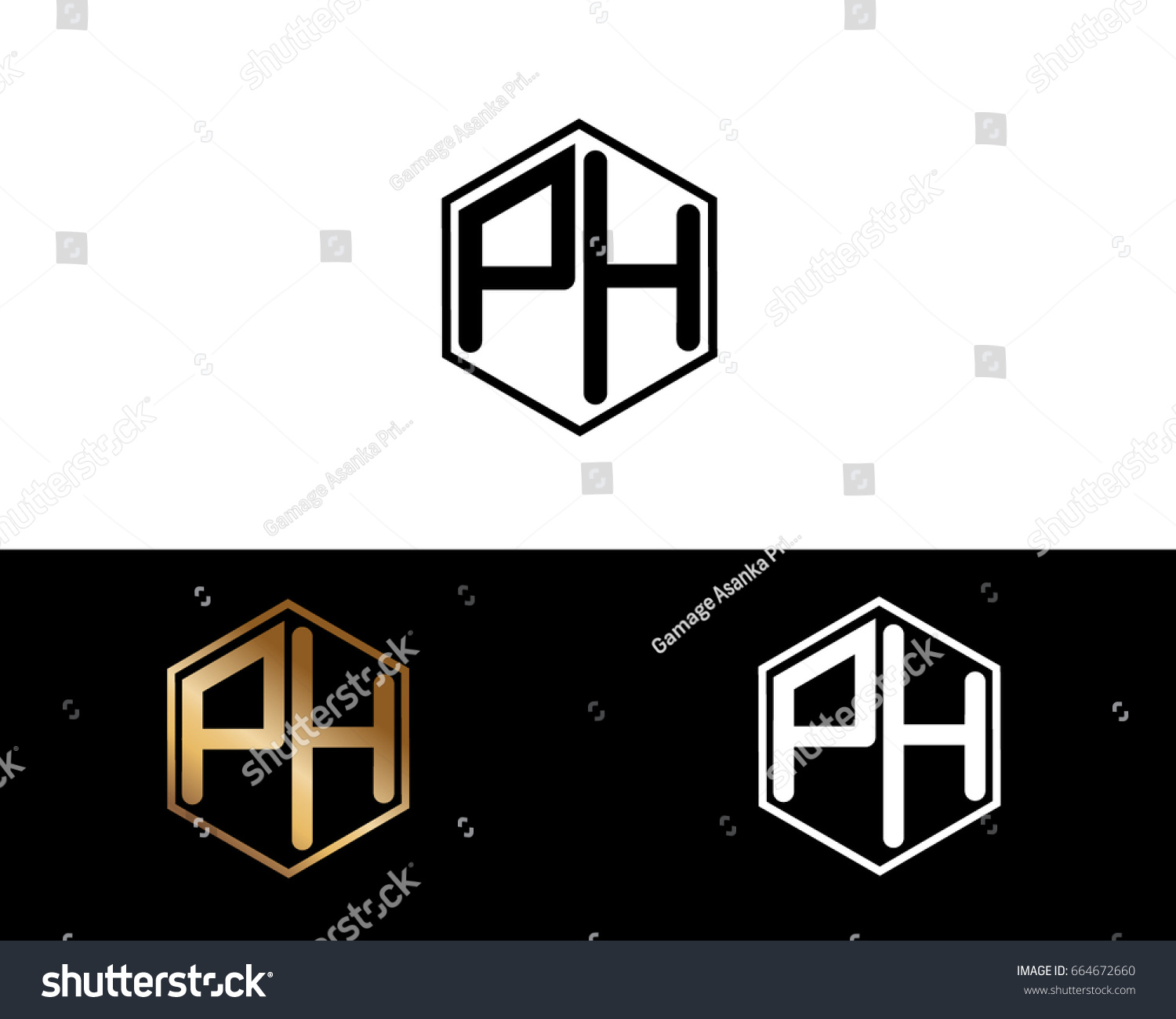 Ph Initial Letters Linked Hexagon Shape Stock Vector (Royalty Free ...