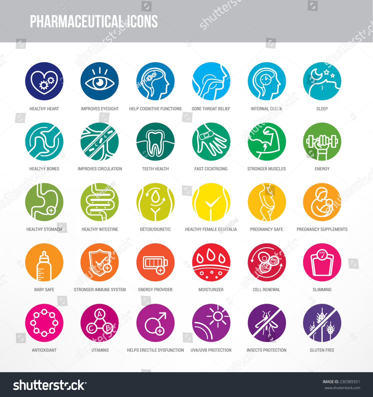 pharmaceutical medical icons set medical packaging のベクター画像