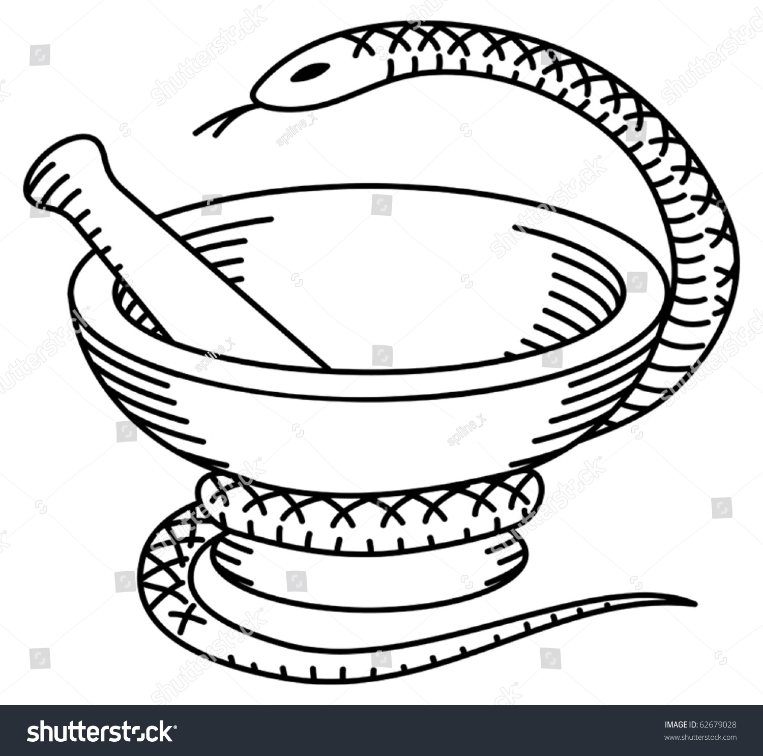 Pharmaceutical Mortar Pestle Snake Black White Illustrations