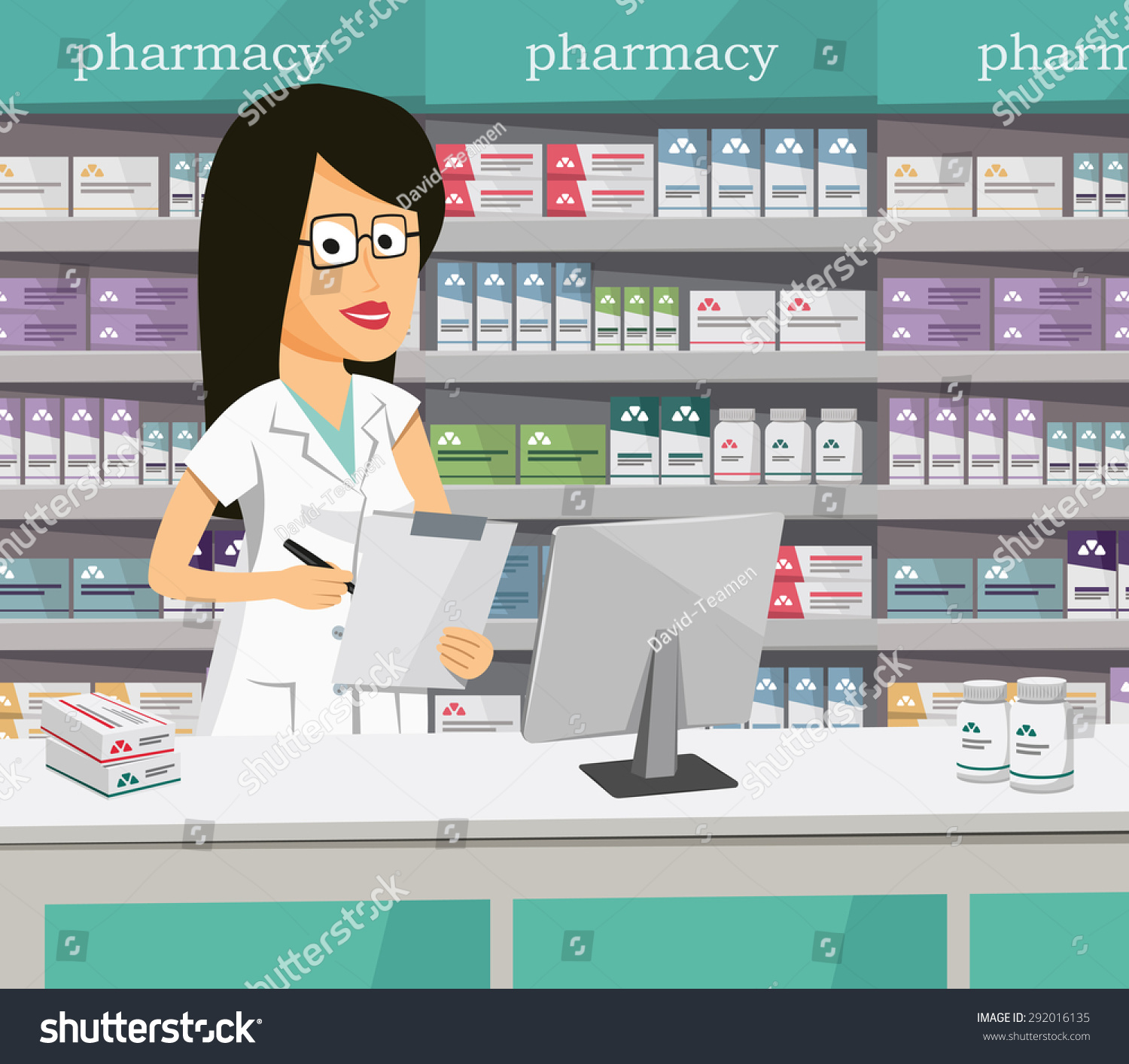 Pharmacist Chemist Woman Pharmacy Sale Vitamins Stock Vector 292016135 ...