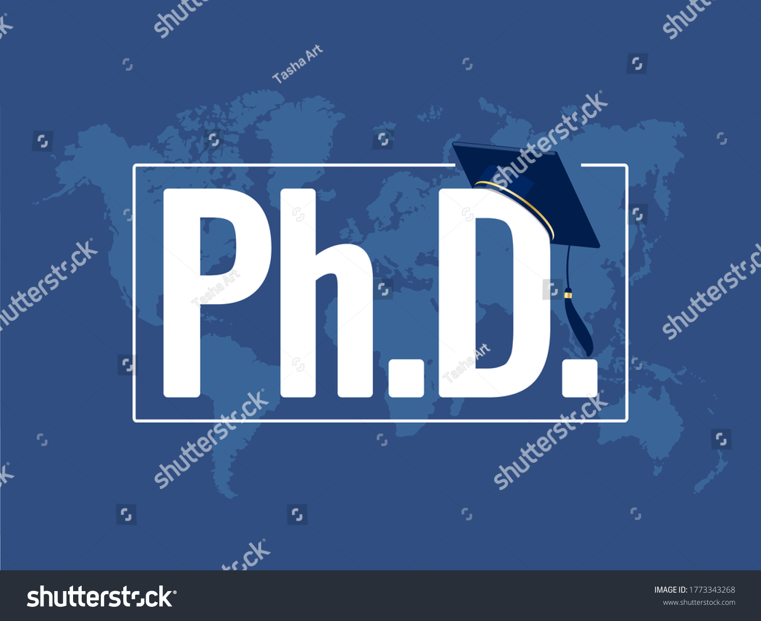 Phd Billeder Stock Fotos Og Vektorer Shutterstock   Stock Vector Phd Degree Symbol With Graduation Hat Flat Vector Illustration On Blue World Map Background Good 1773343268 