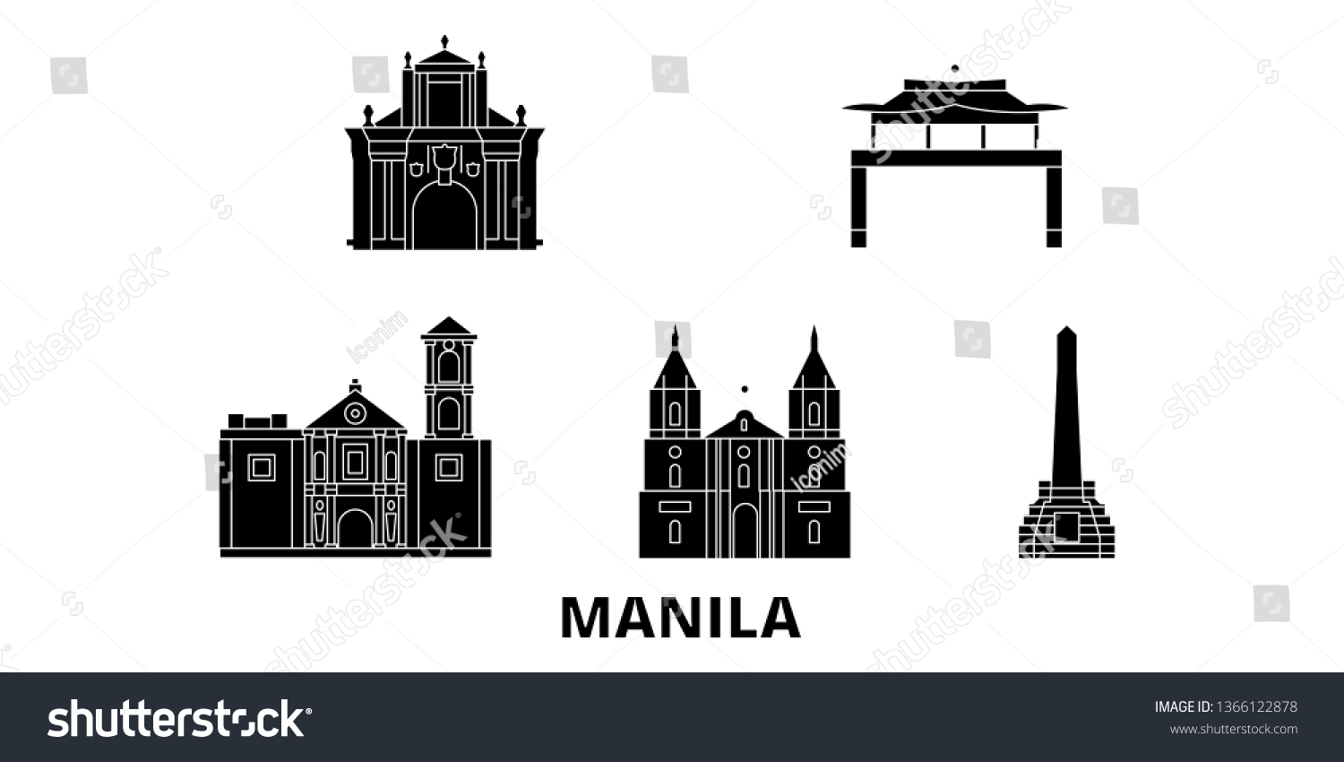 Philippines Manila Flat Travel Skyline Set Stock Vector (Royalty Free ...