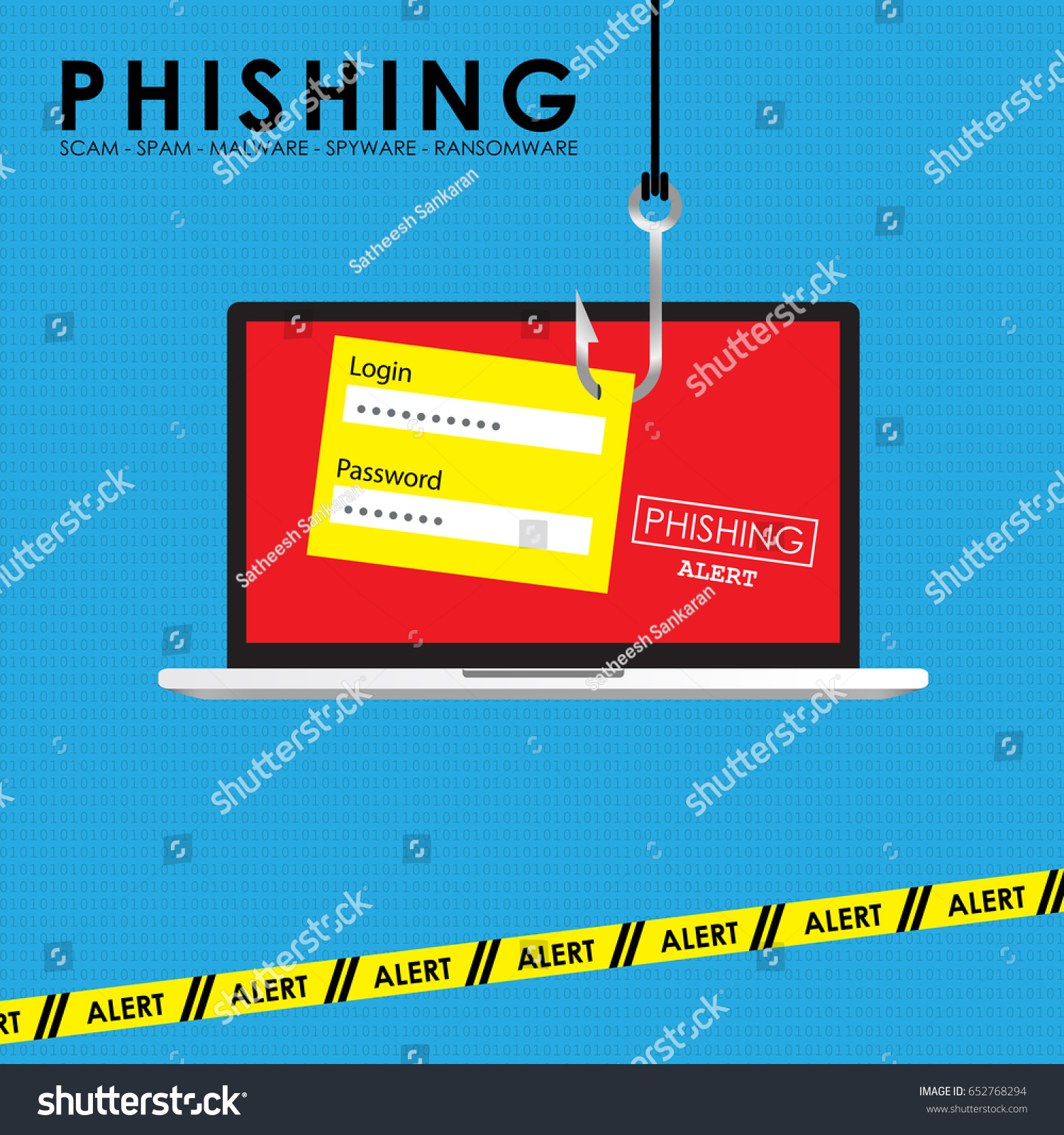 Phishing Alert Vector Illustration Cyber Scam Stock Vector Royalty Free 652768294 