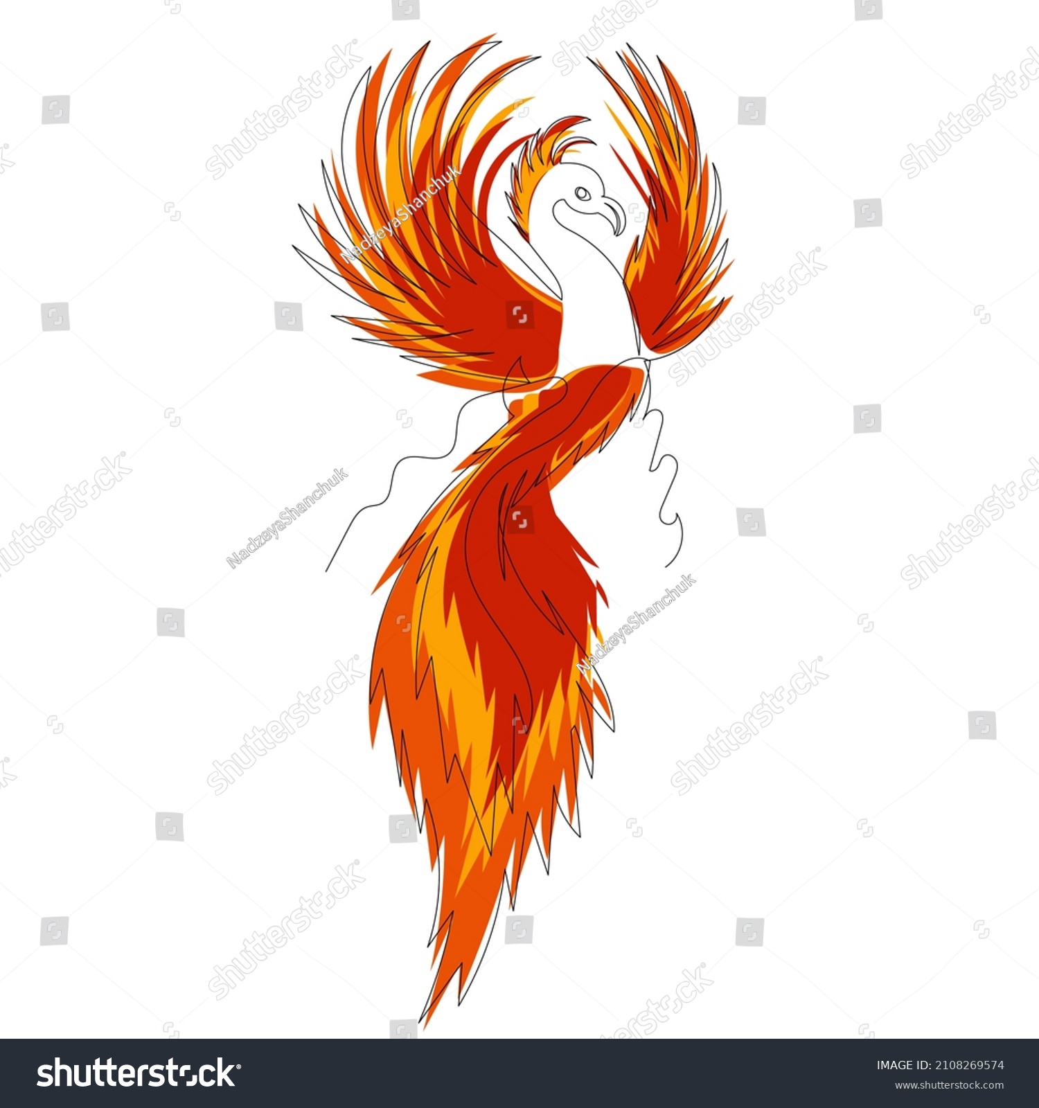 Phoenix Bird Firebird Line Drawing Sketchvector Stock Vector (Royalty ...