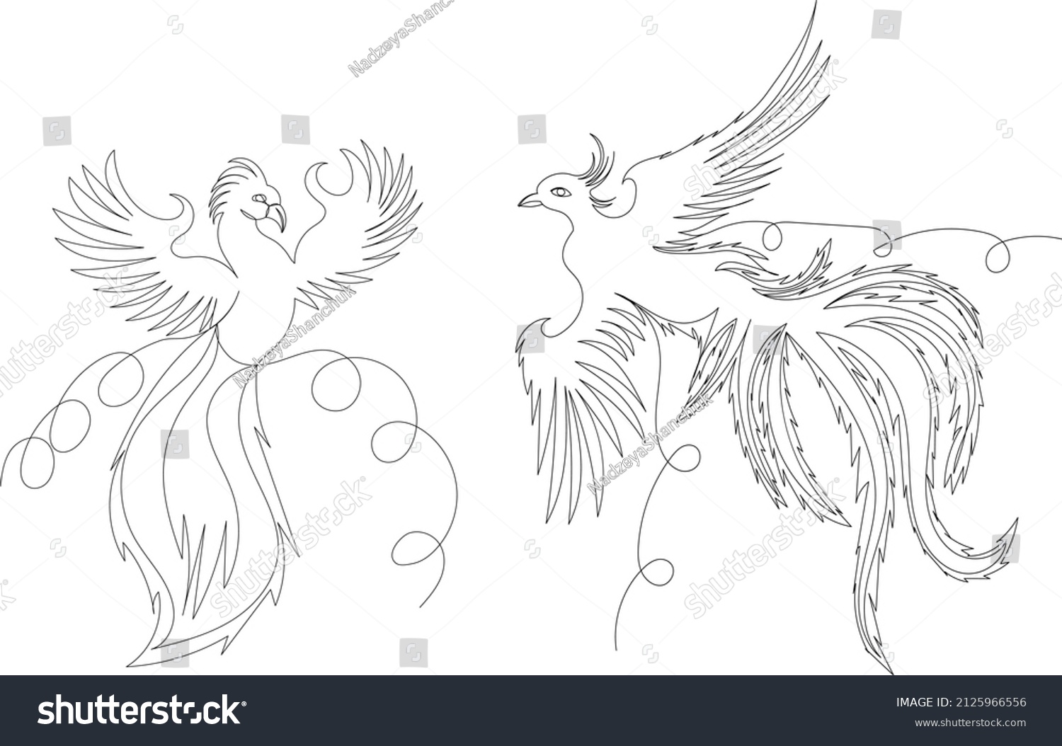 Phoenix Bird One Line Drawing Outline Stock Vector (Royalty Free ...