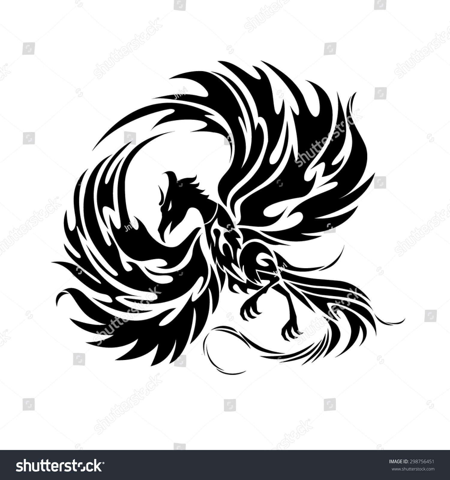 Phoenix Black White Graphictattoo Drawingtribal Pattern 