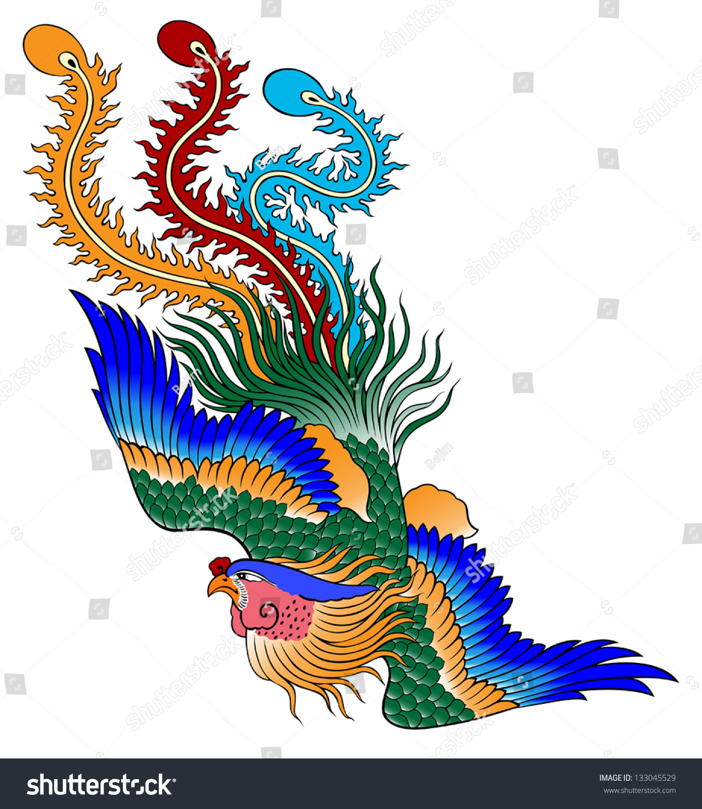 Phoenix Chinese Style On White Background From Illustrator Stock Vector ...