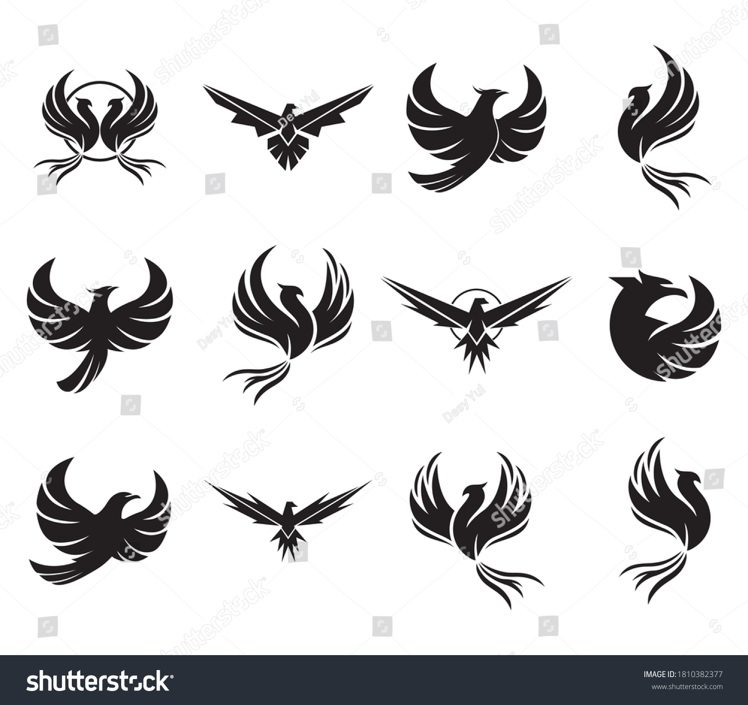 Phoenix Symbol Eagle Set Design Falcon Stock Vector (Royalty Free ...