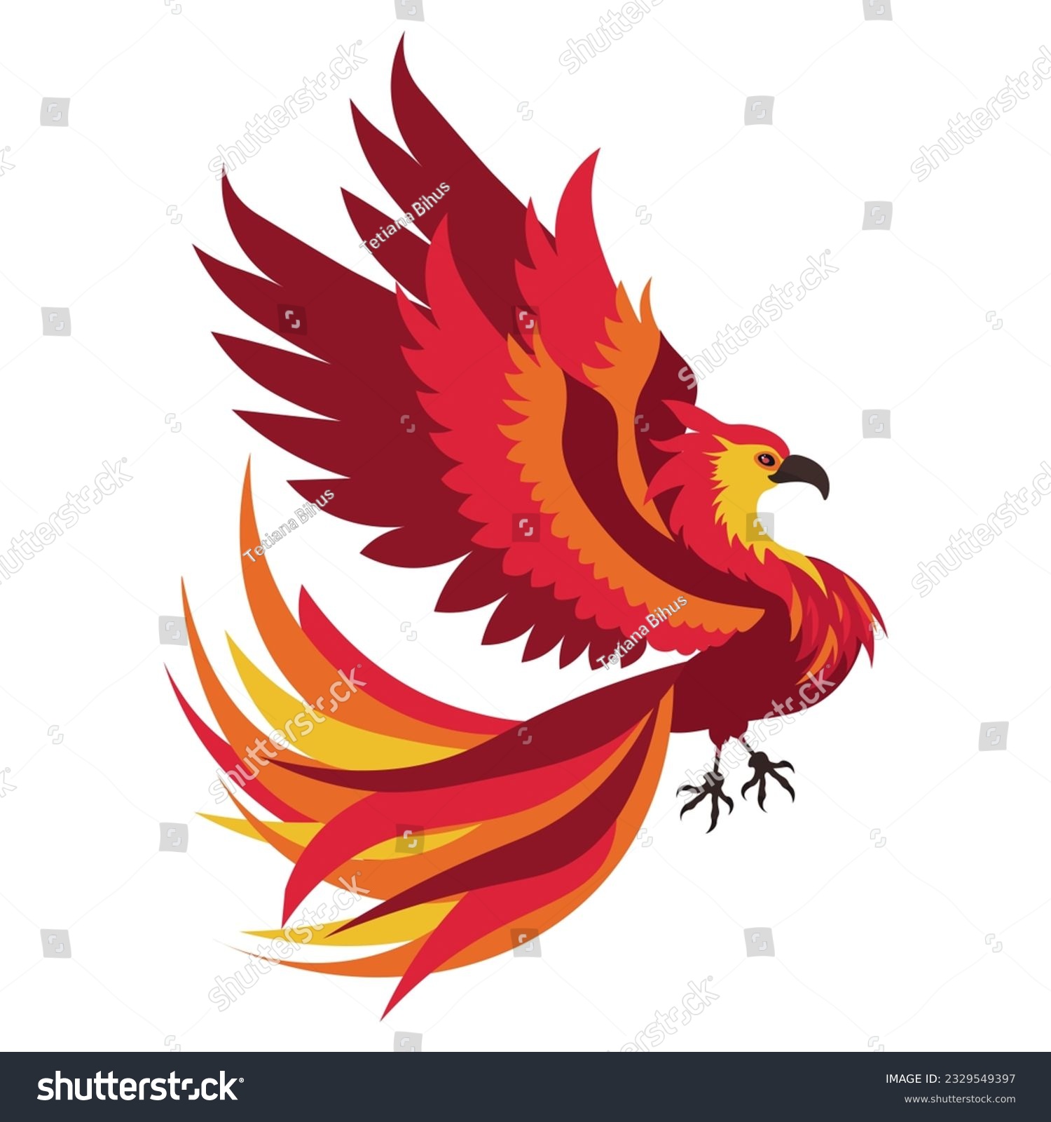 red phoenix bird flying, colorful wings clip art preview