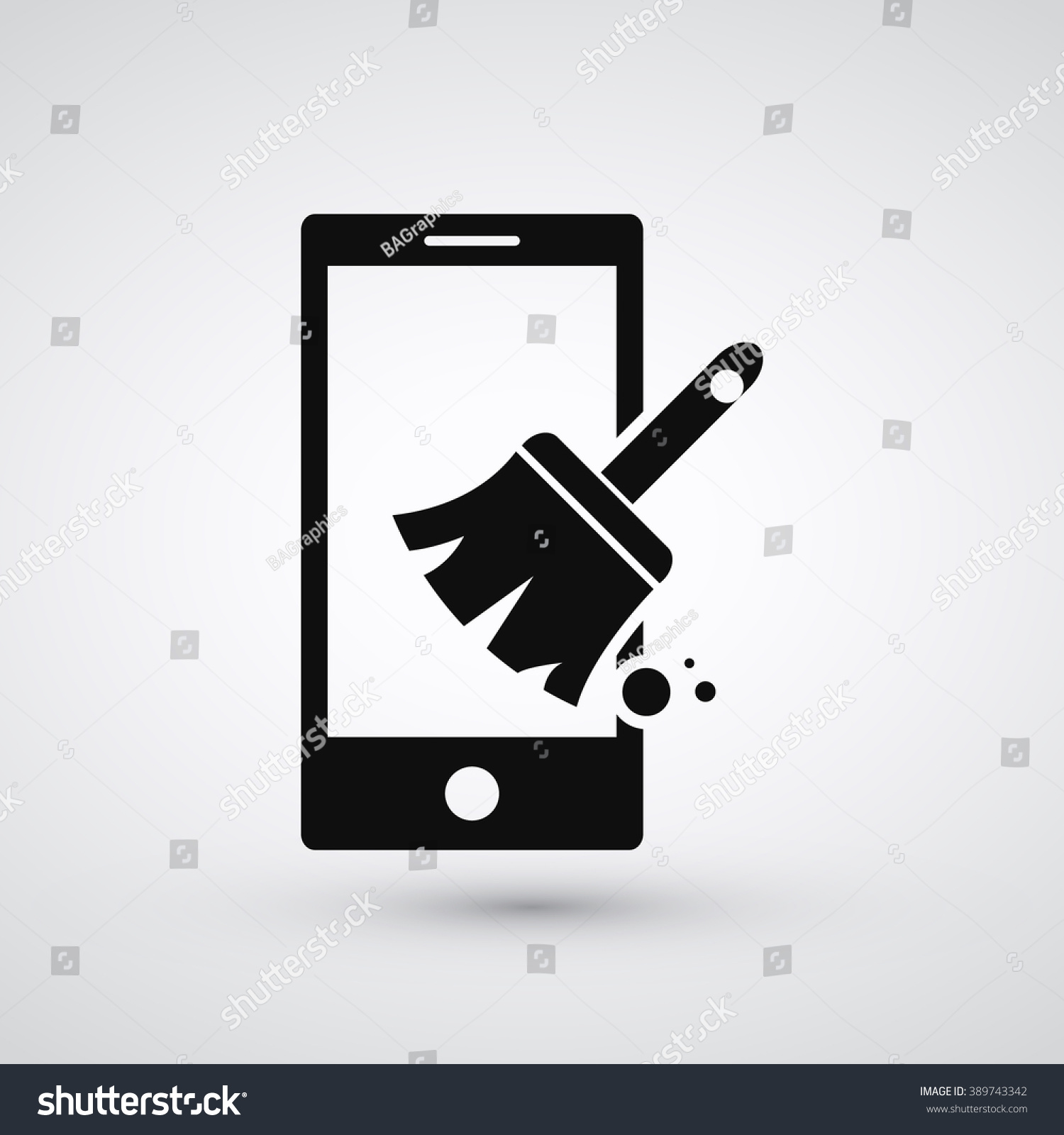 SVG of Phone and Cleaner icon. Clear phone RAM cache and get boosted. Cleaner broom,  broomstick. Vector icon graphic element illustration. Compatible with ai, cdr, jpg, png, svg, pdf, ico and eps. svg