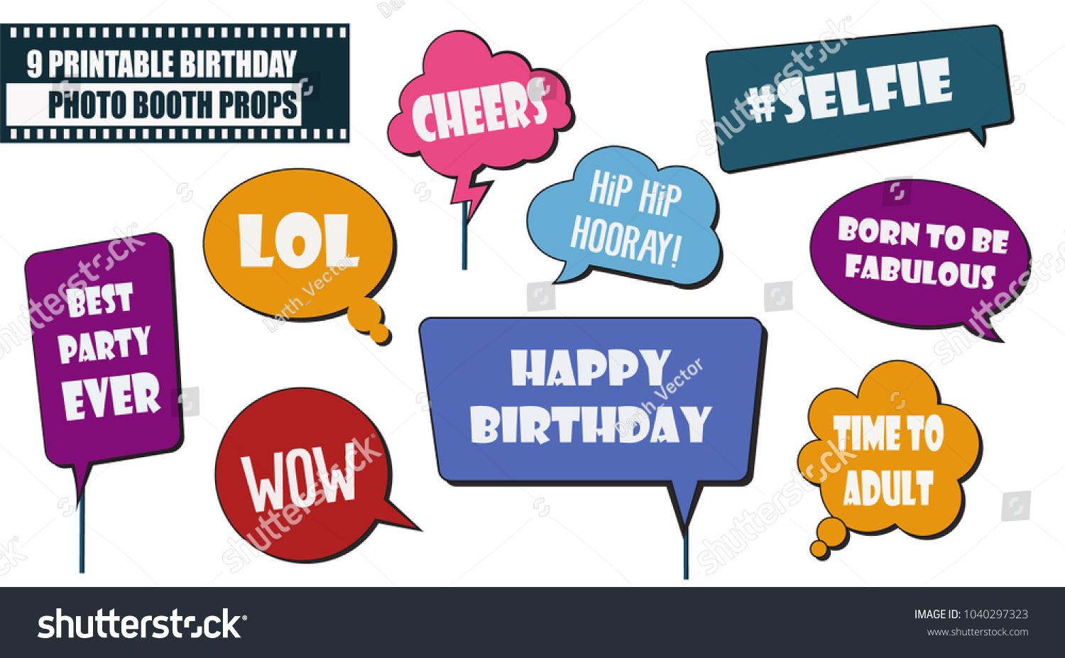 Photo Booth Props Set Birthday Party Stock Vector (Royalty Free ...