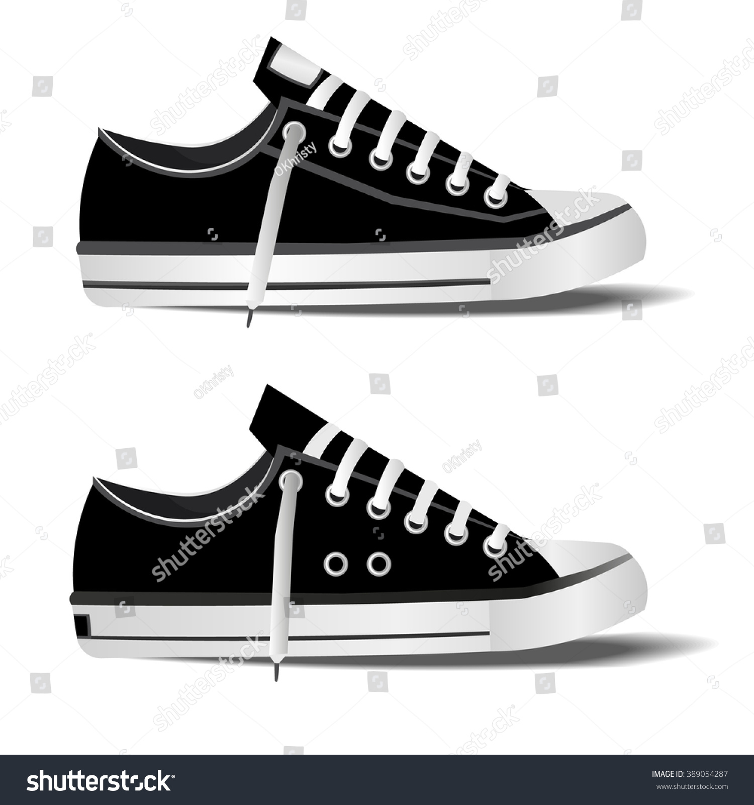 Photo-Realistic Sports Shoes Illustration, Black Sneakers Isolated On ...