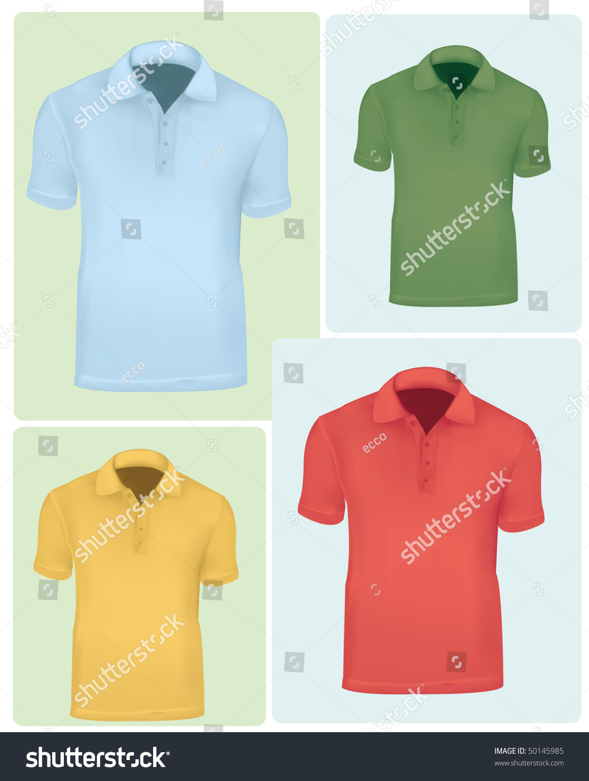 Photo-Realistic Vector Illustration. Four Colored Polo Shirts. Green ...