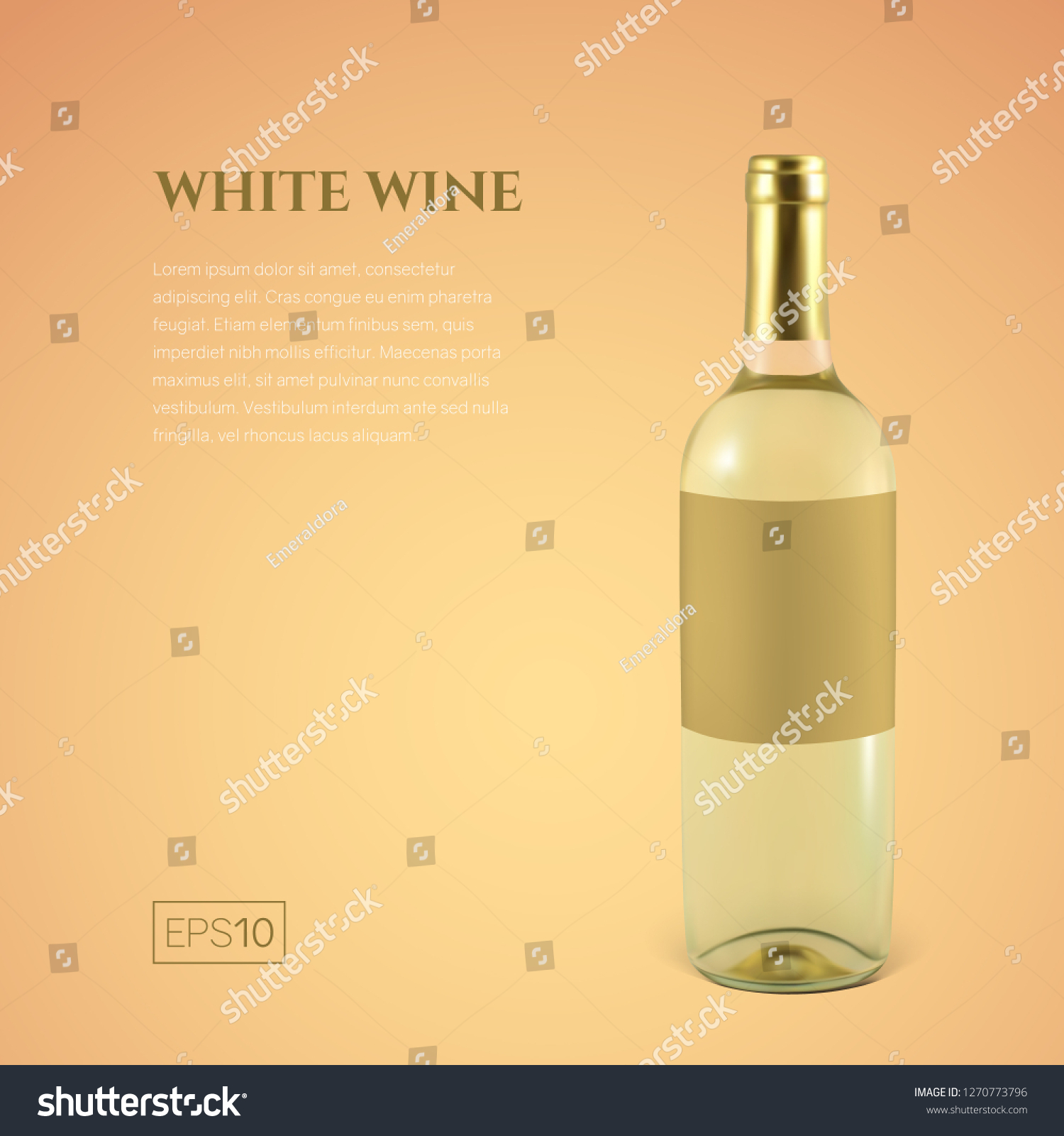 Download Photorealistic Bottle White Wine On Yellow Stock Vector Royalty Free 1270773796 PSD Mockup Templates