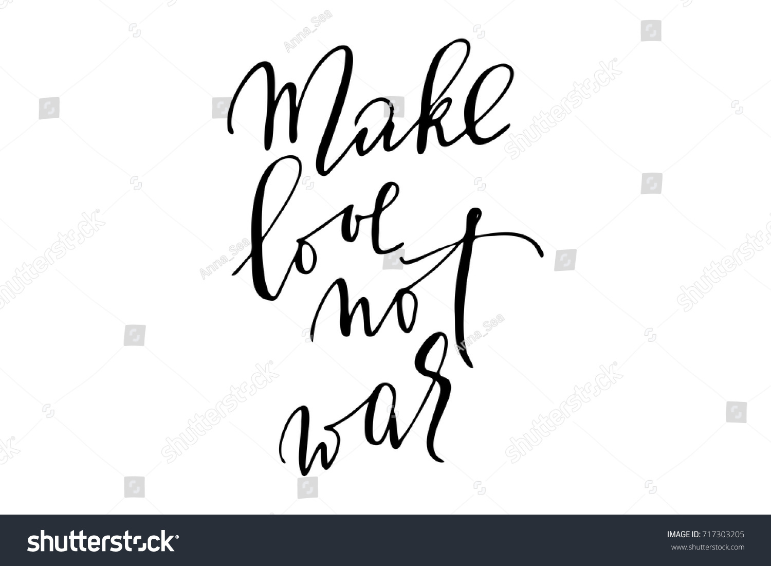 Phrase inspirational quote writing make love not war handwritten text vector