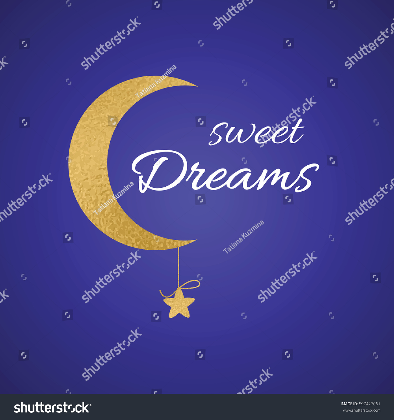 Phrase Sweet Dreams Into Gold Moon Stock Vector Royalty Free