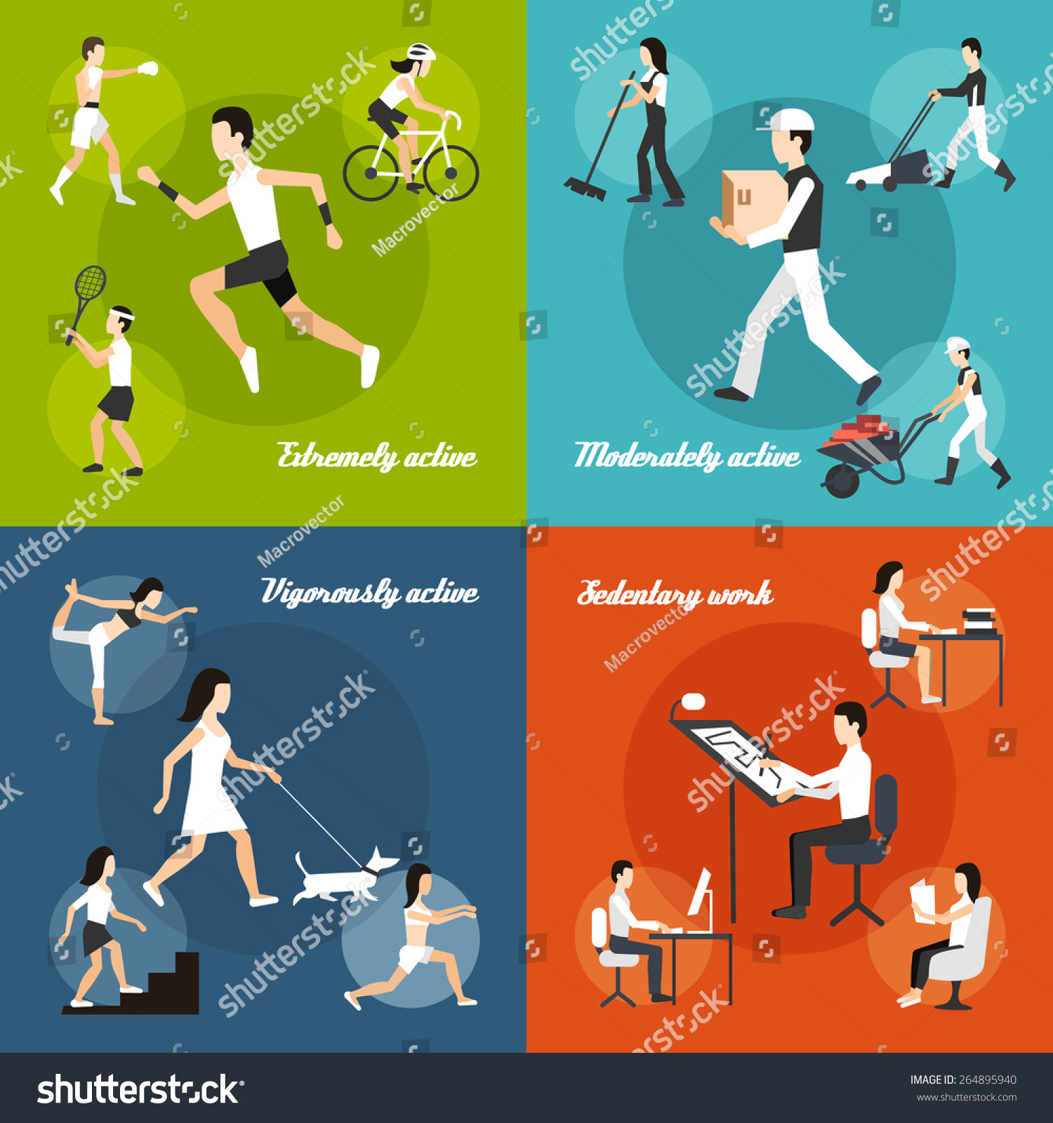 Physical Activity Design Concept Set Sedentary Stock Vector (royalty 