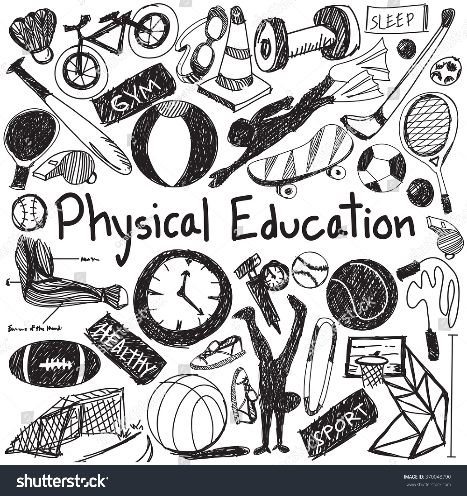 Physical Education Exercise Gym Education Chalk Image Vectorielle De