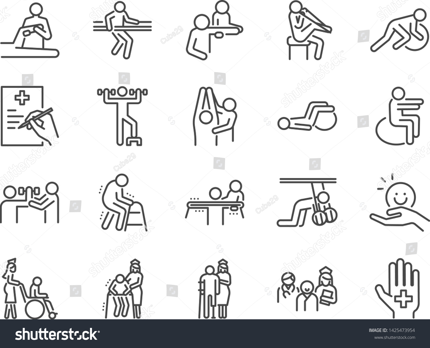 SVG of Physical therapy line icon set. Included icons as recovery, body, Nursing Home, take care, hospital, physiology and more. svg