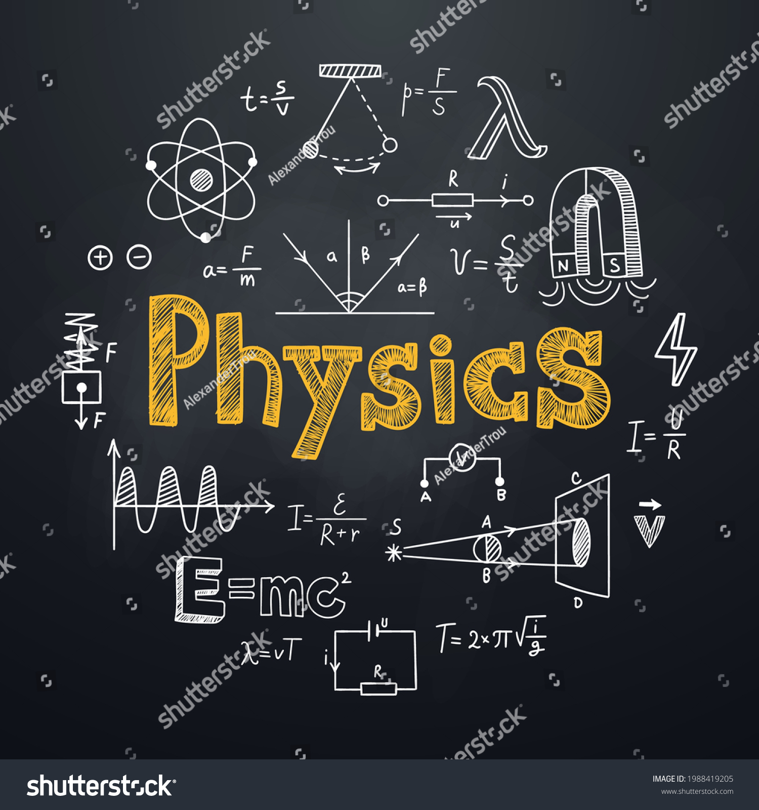 Physics Chalkboard Background Hand Drawn Style Stock Vector (Royalty ...