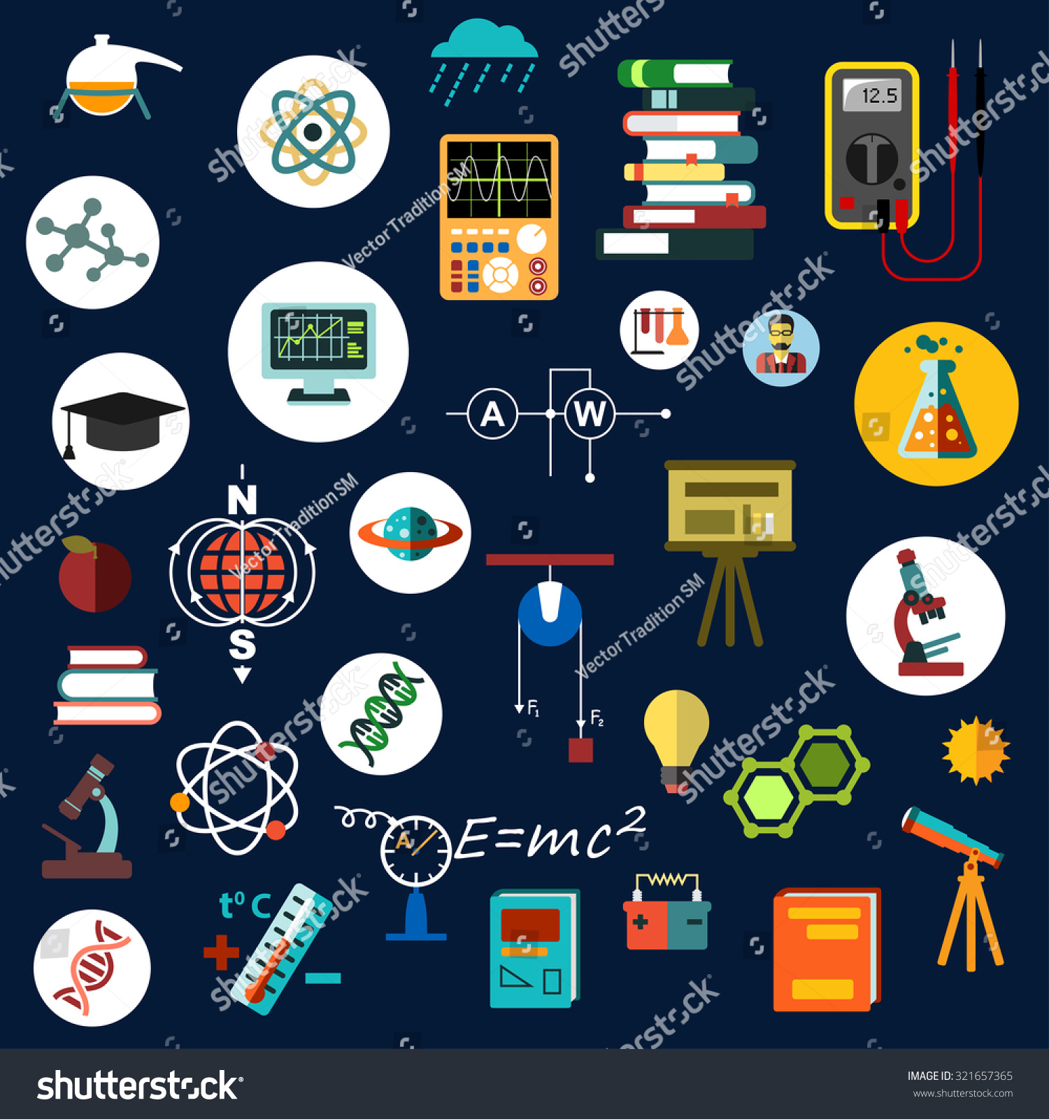 Physics Science Technology Flat Icons Laboratory Stock Vector 321657365 ...