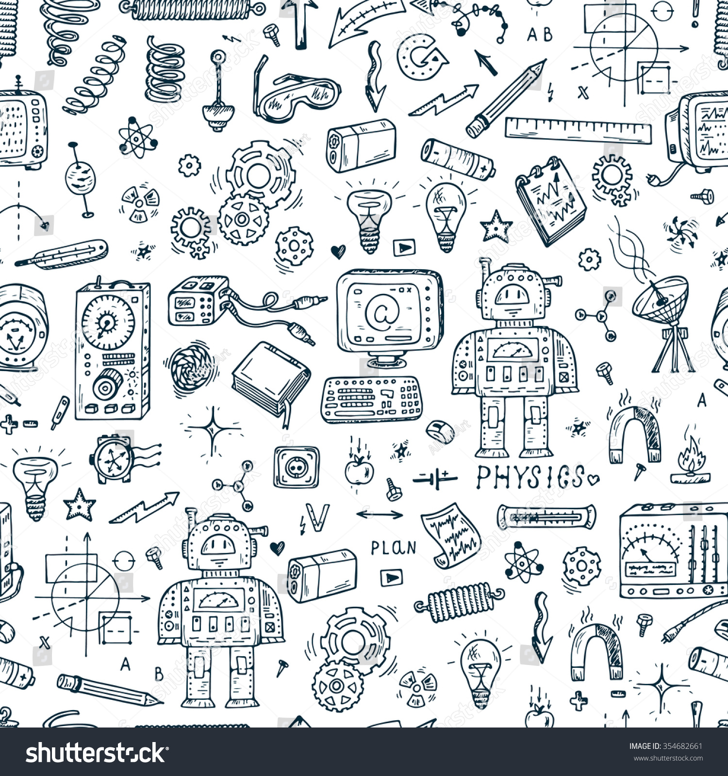 Physics Science Seamless Pattern Hand Drawn Stock Vector Royalty