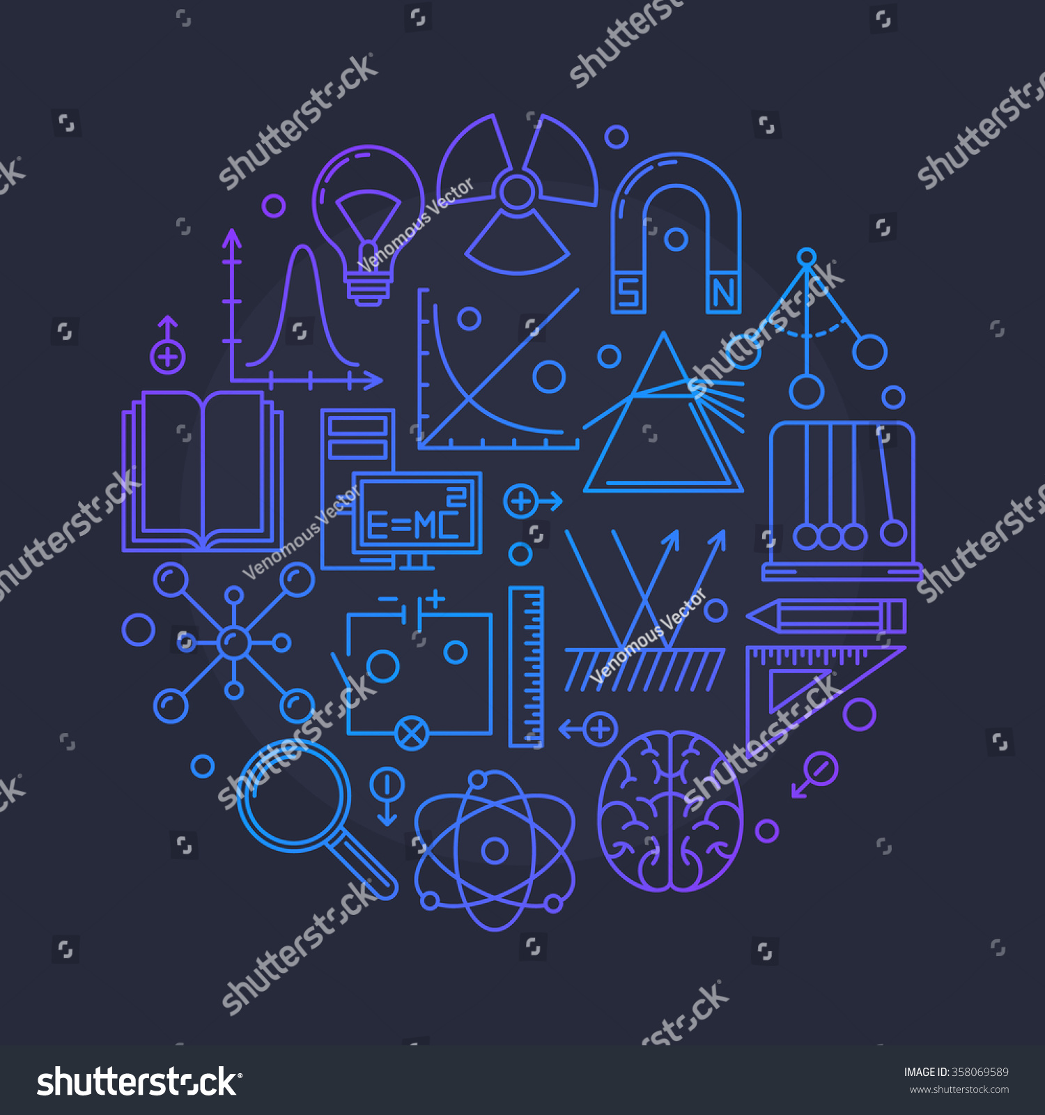 Physics Vector Glossy Illustration - Round Education Or Science Symbol ...