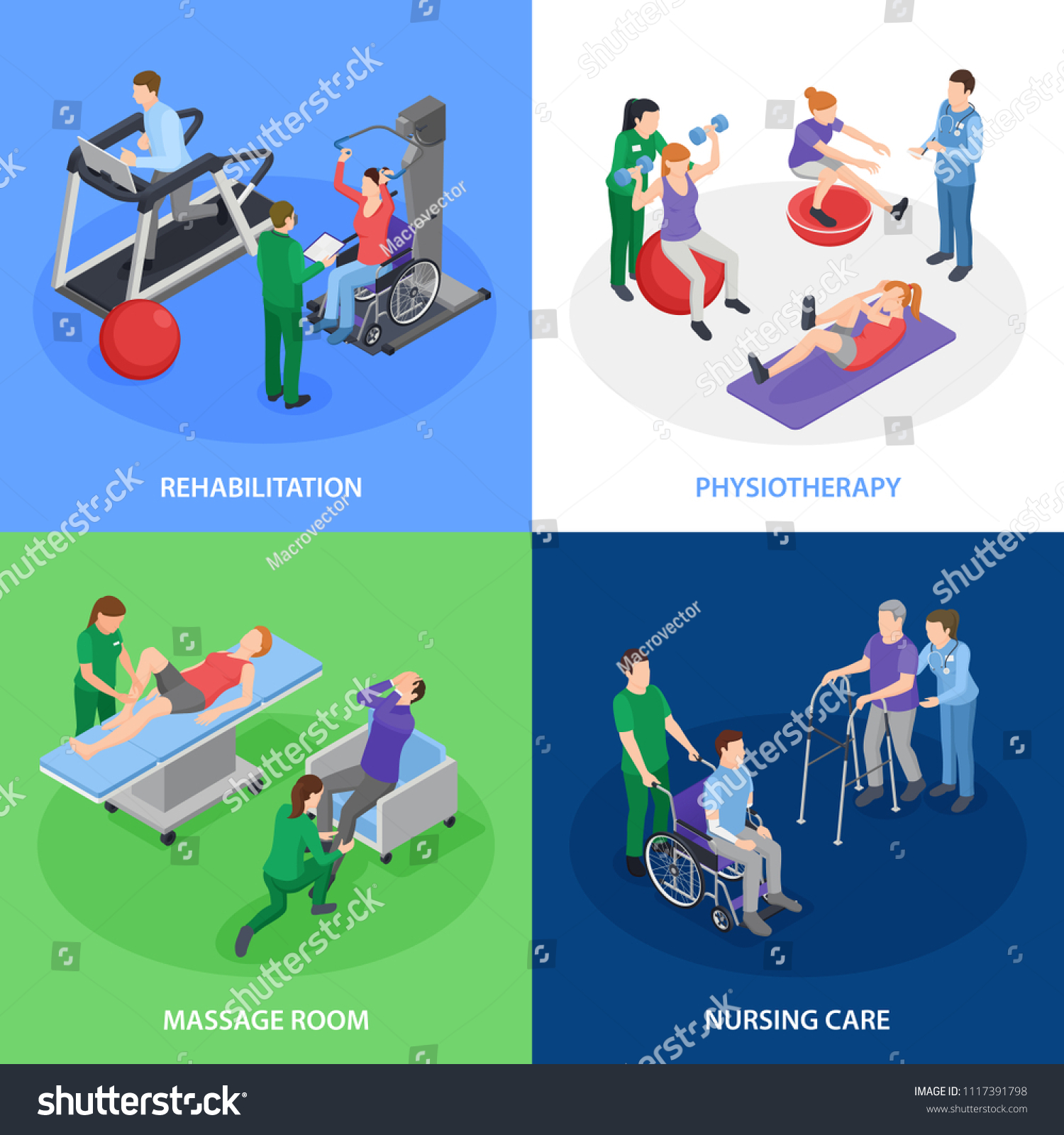 Physiotherapy Rehabilitation Isometric Icons Concept Stock Vector Royalty Free