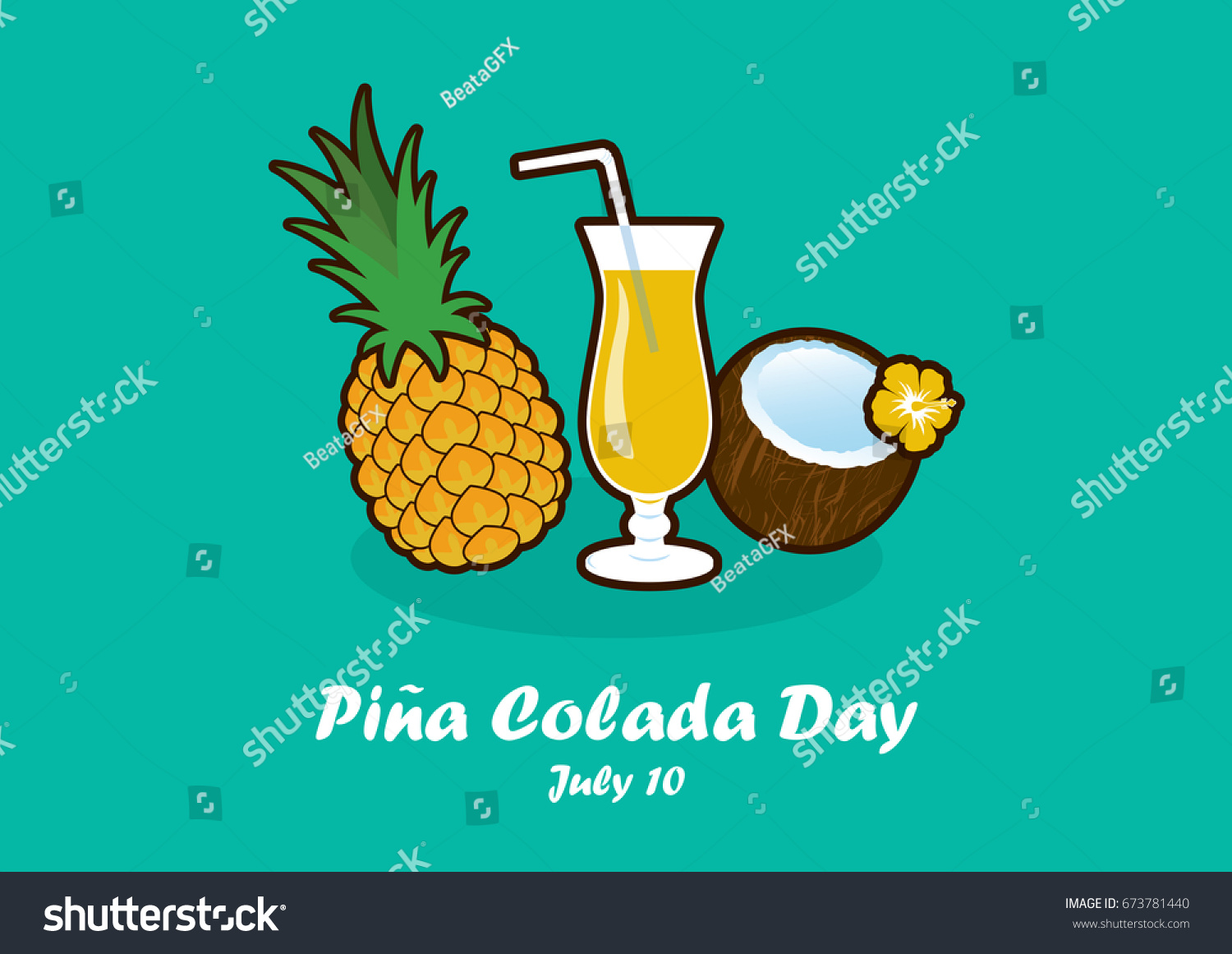 Colada Day Vector Tropical Pina Colada Stock Vector Royalty Free