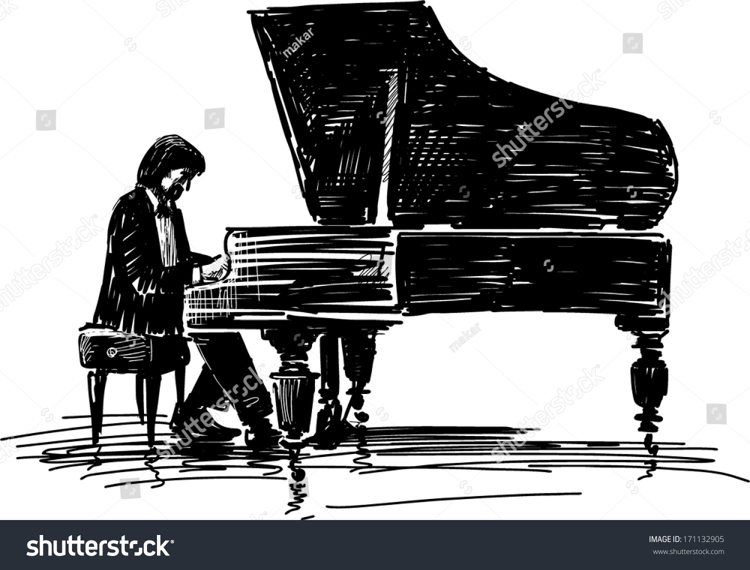 pianist playing black piano sketch clip art preview