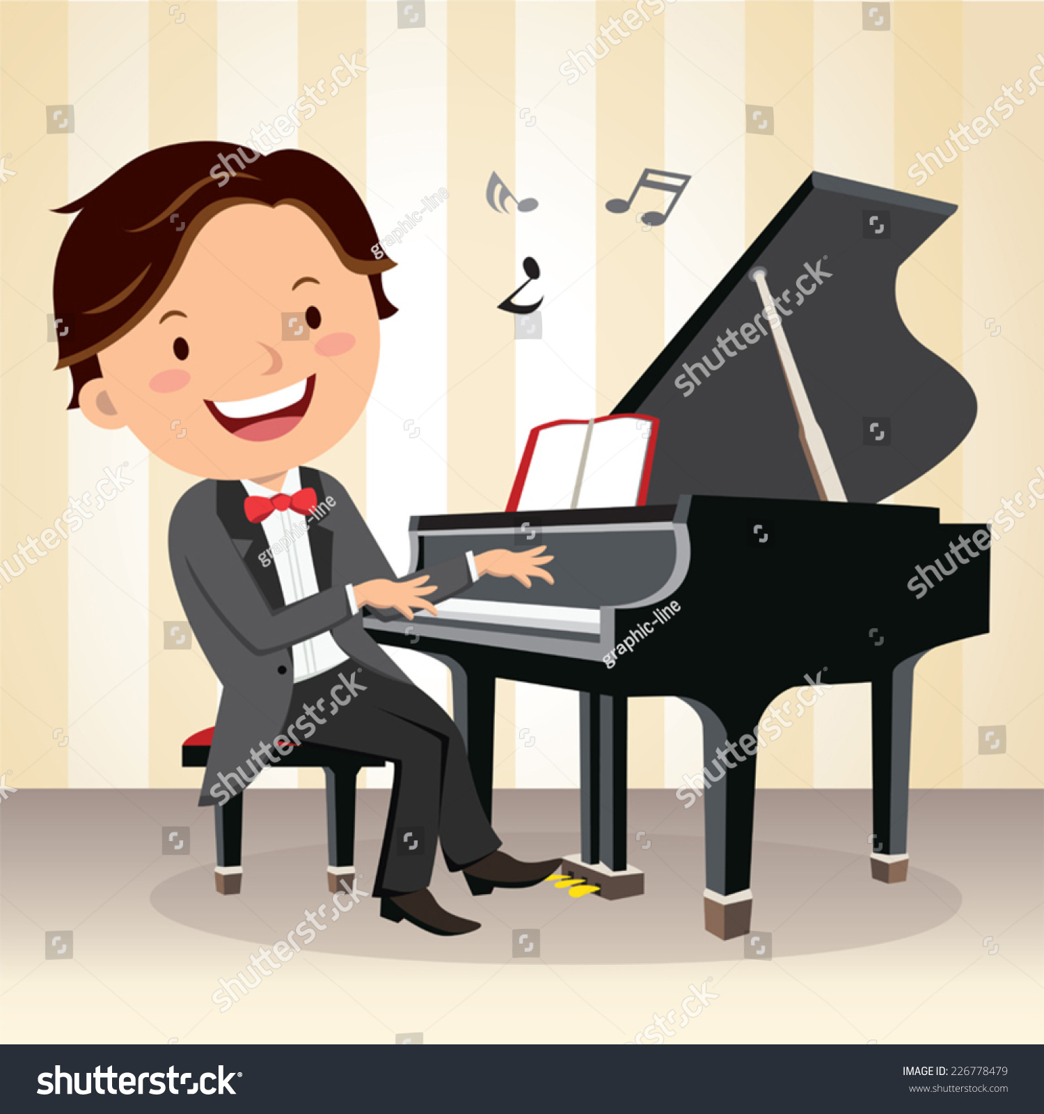 Piano Concert Young Pianist Playing Piano Stock Vector 226778479 ...