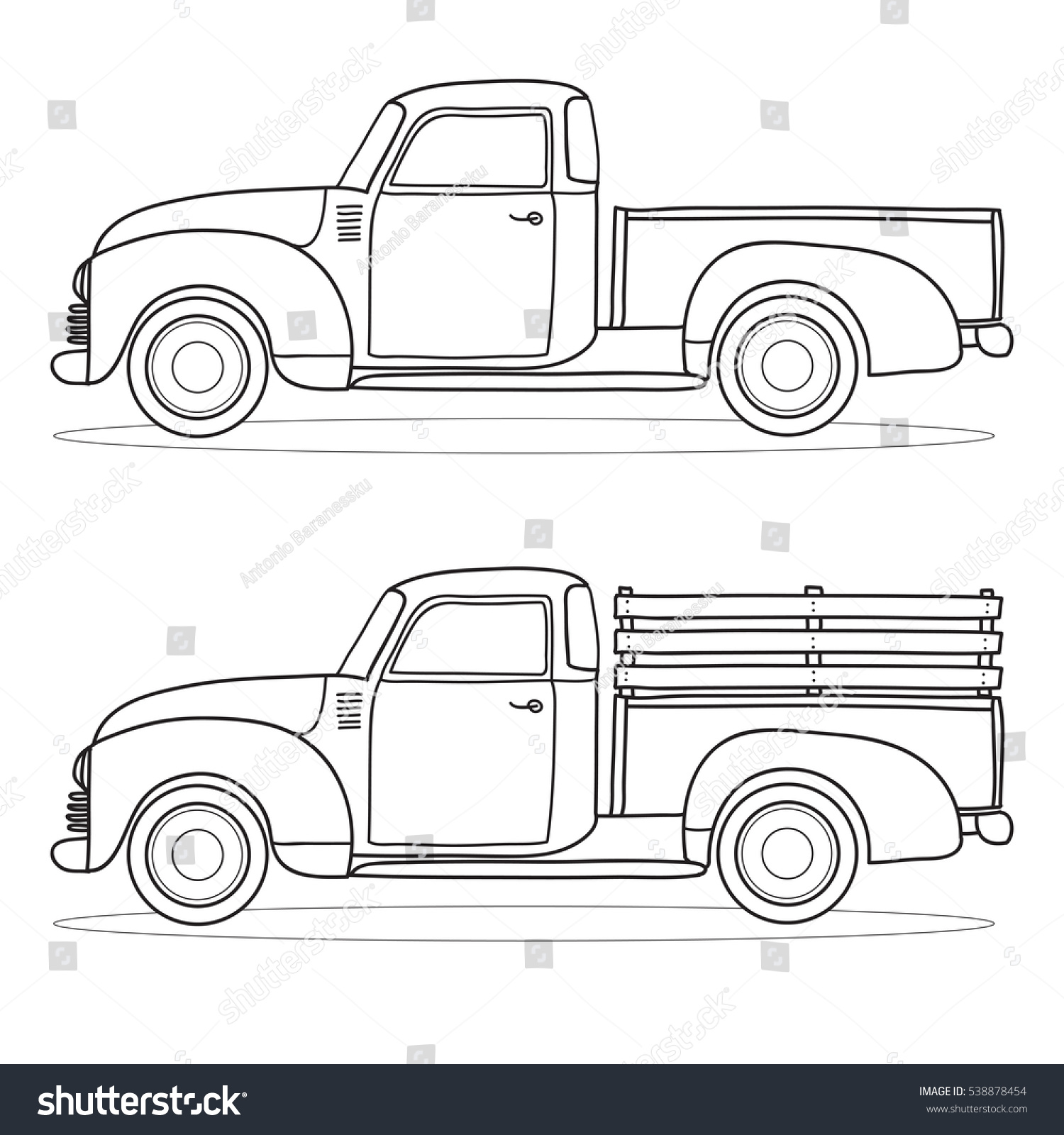 Pickup Truck Vector Outline Doodle Illustration Stock ...