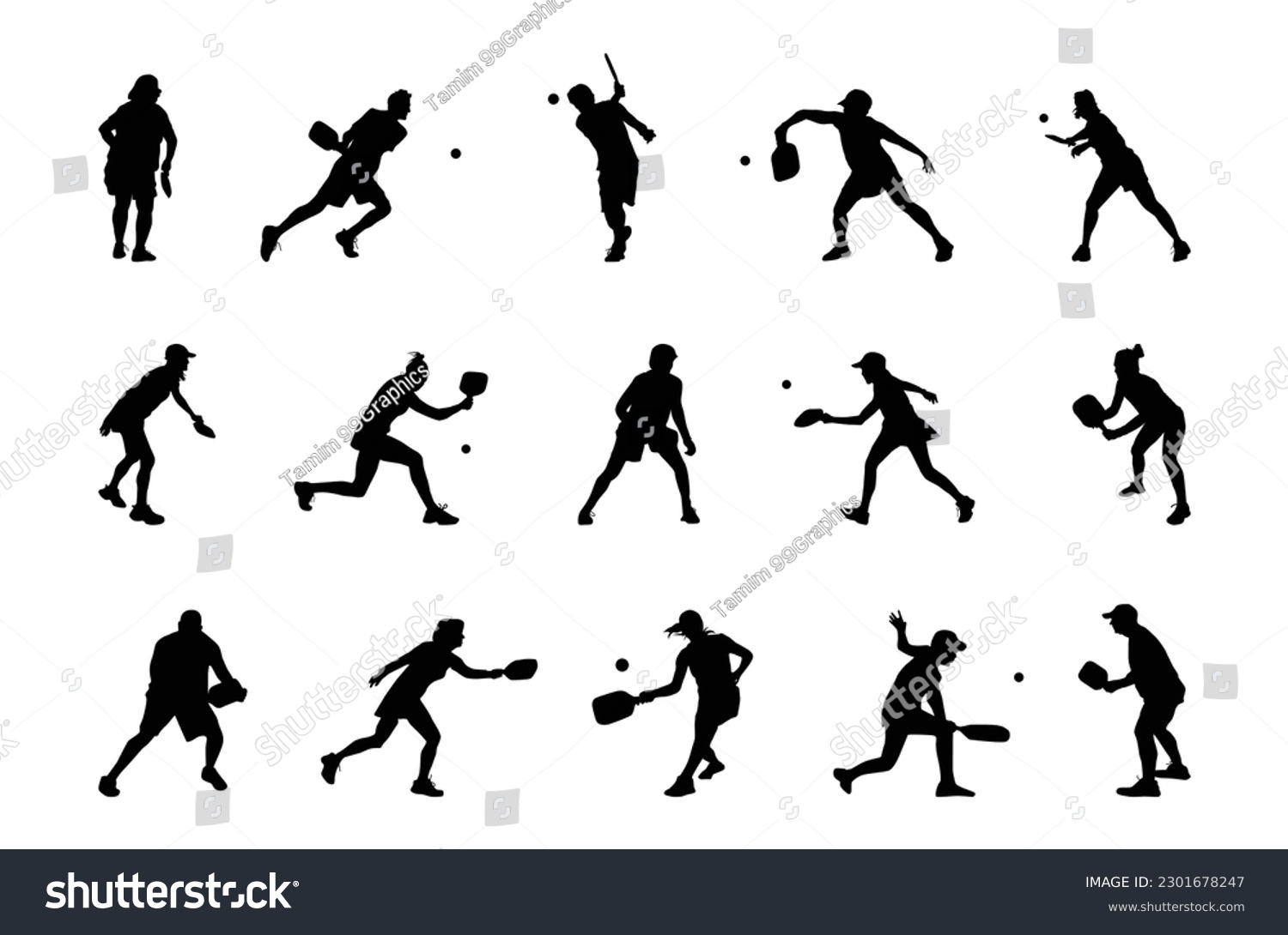SVG of pickleball player silhouette designs on white background. svg