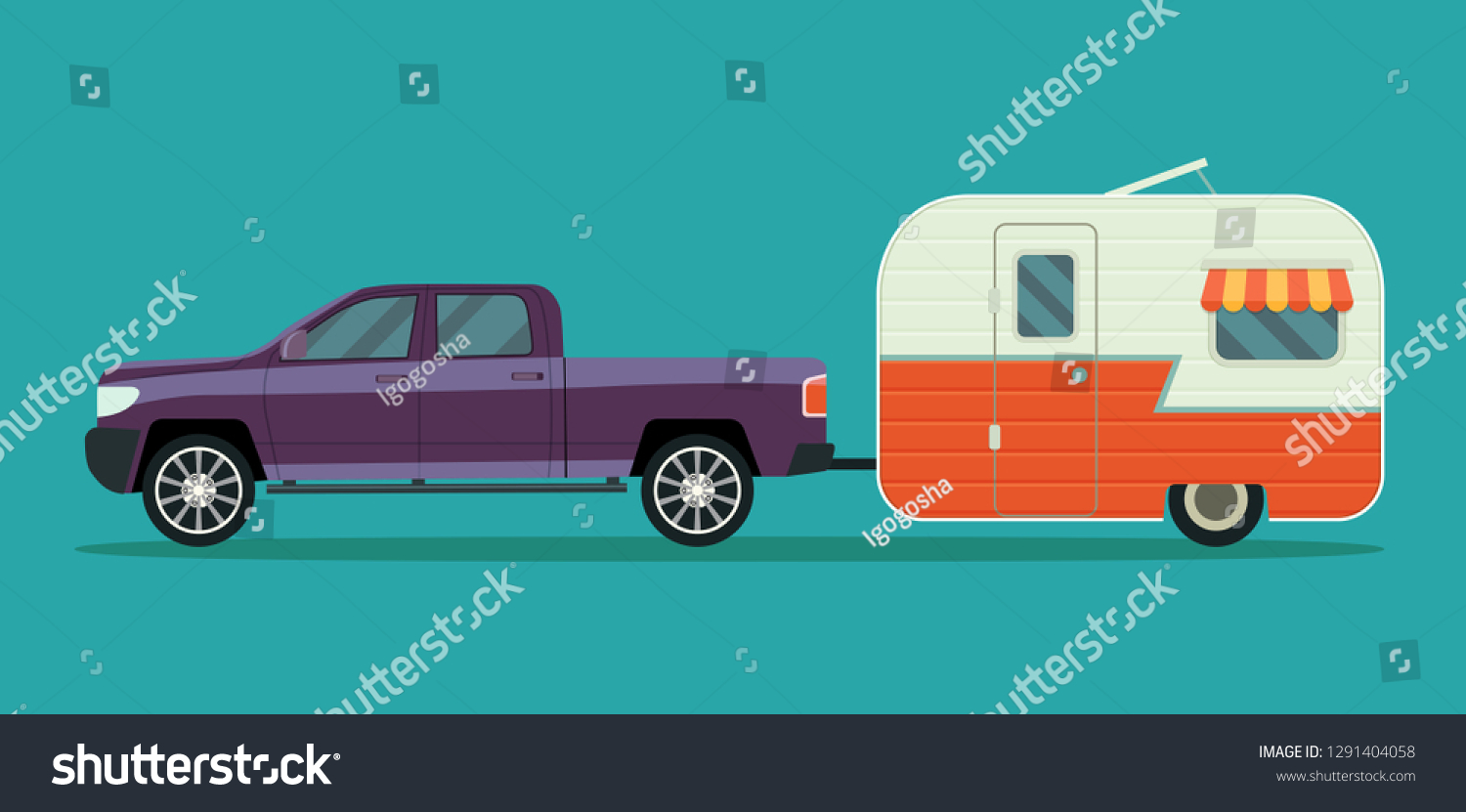 Pickup Truck Trailers Caravan Isolated Vector Stock Vector Royalty Free