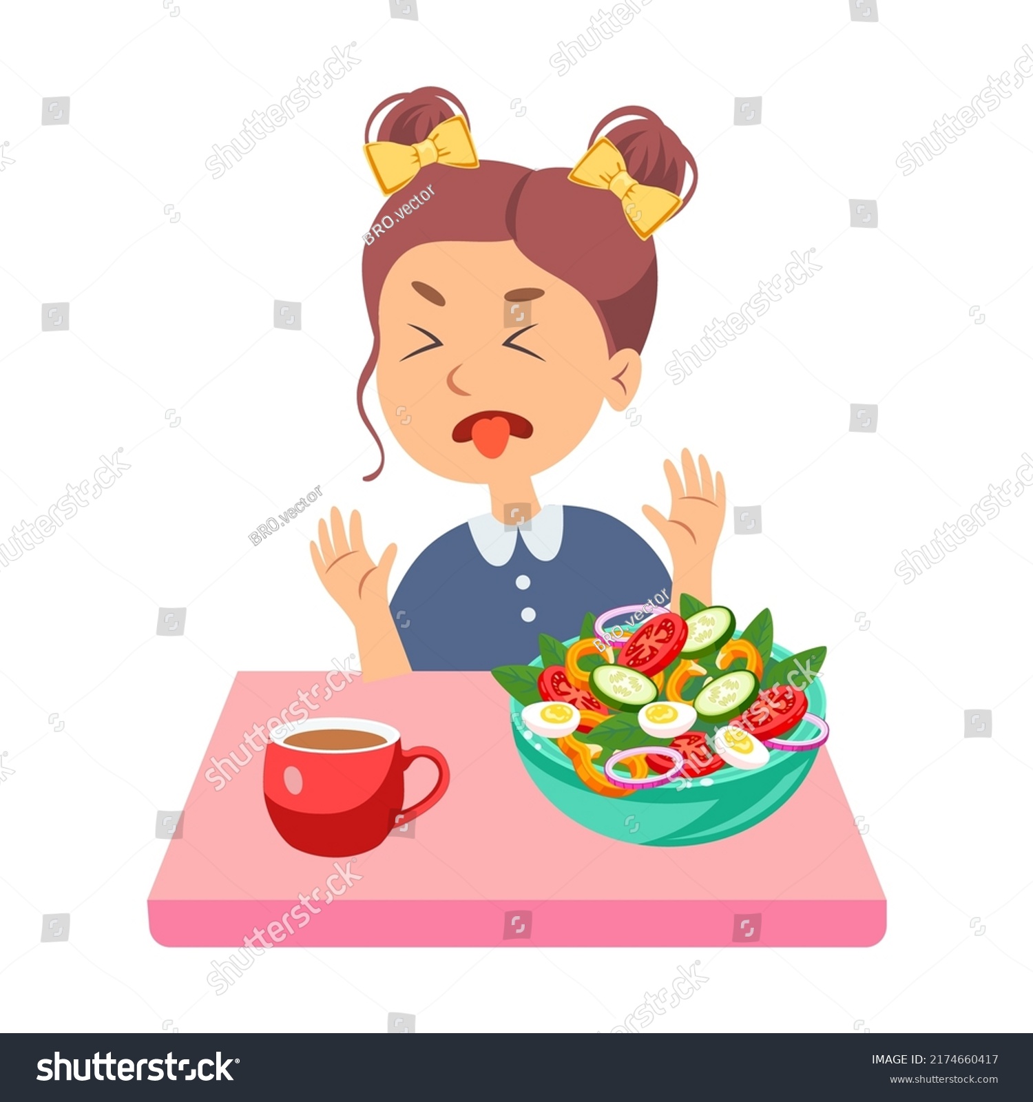 Picky Girl Refusing Healthy Food Cartoon Stock Vector Royalty Free 2174660417 Shutterstock