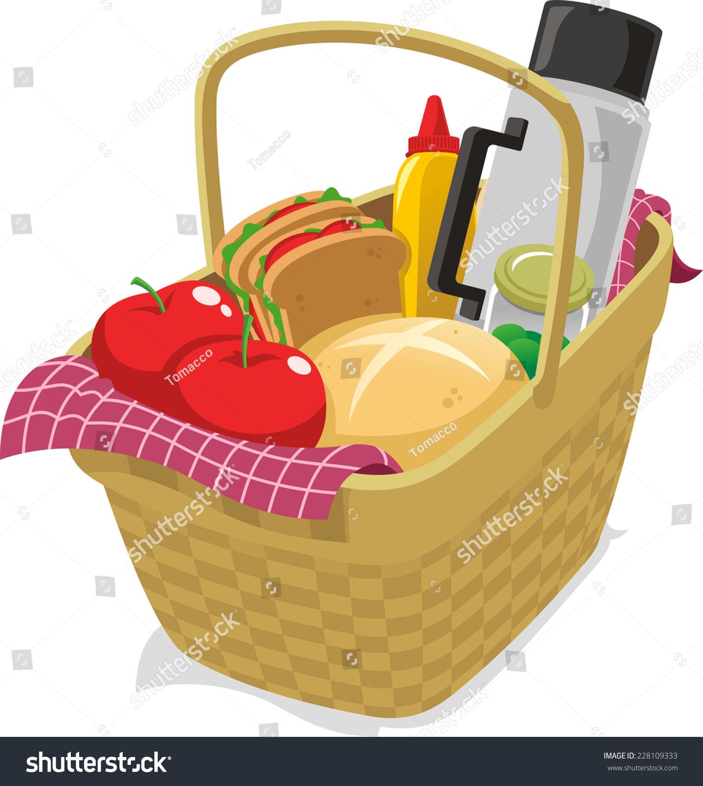 Picnic Basket Filled Food Cartoon Illustration Stock Vector (Royalty ...
