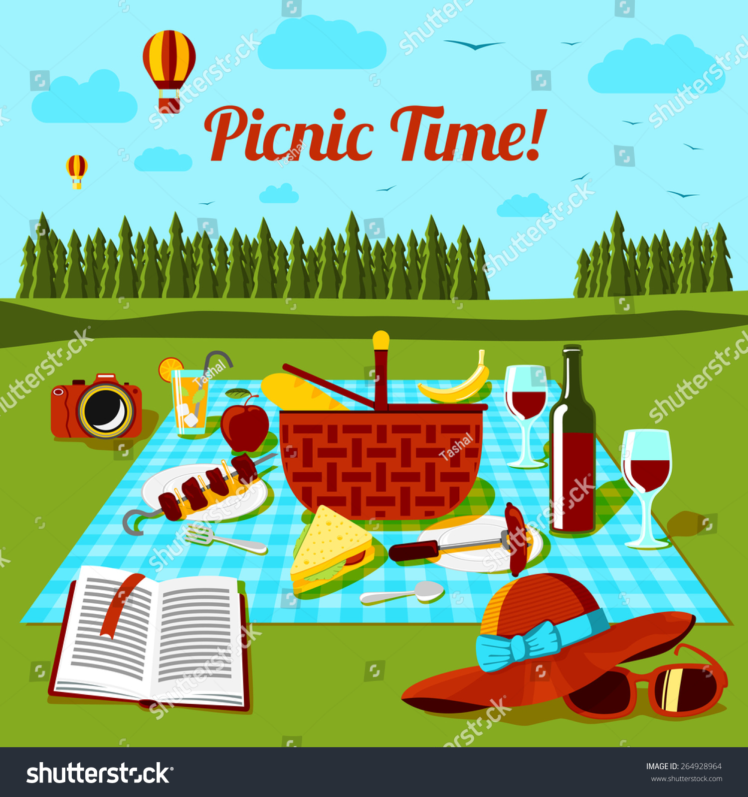 Picnic Time Poster Different Food Drink Stock Vector 264928964 ...