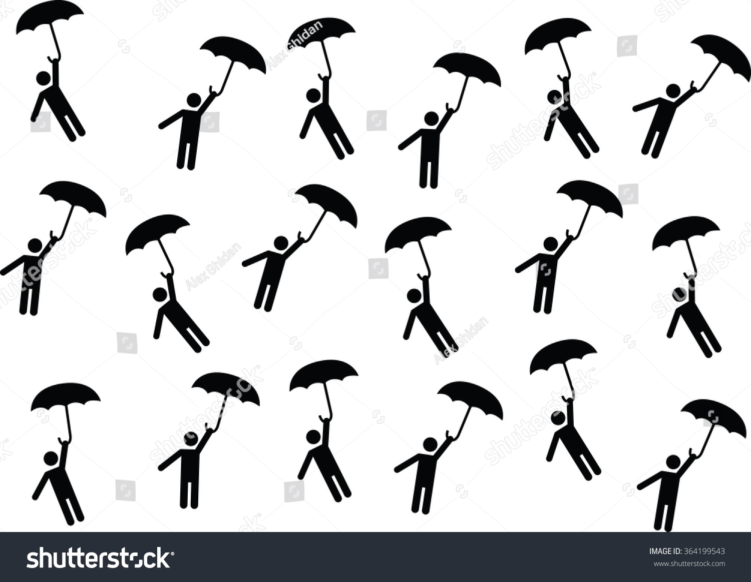 Pictogram People Flying Umbrellas Illustrated On Stock Vector (Royalty ...