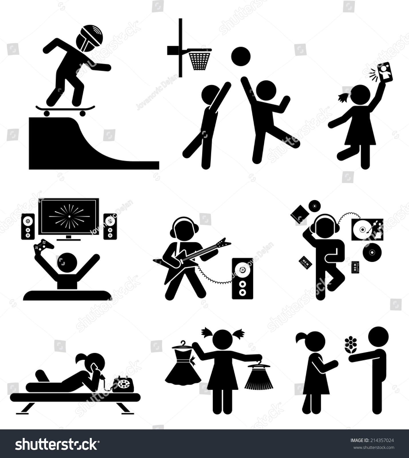 Pictograms Of Teenagers Having Fun. Vector Set Of Flat Icons ...