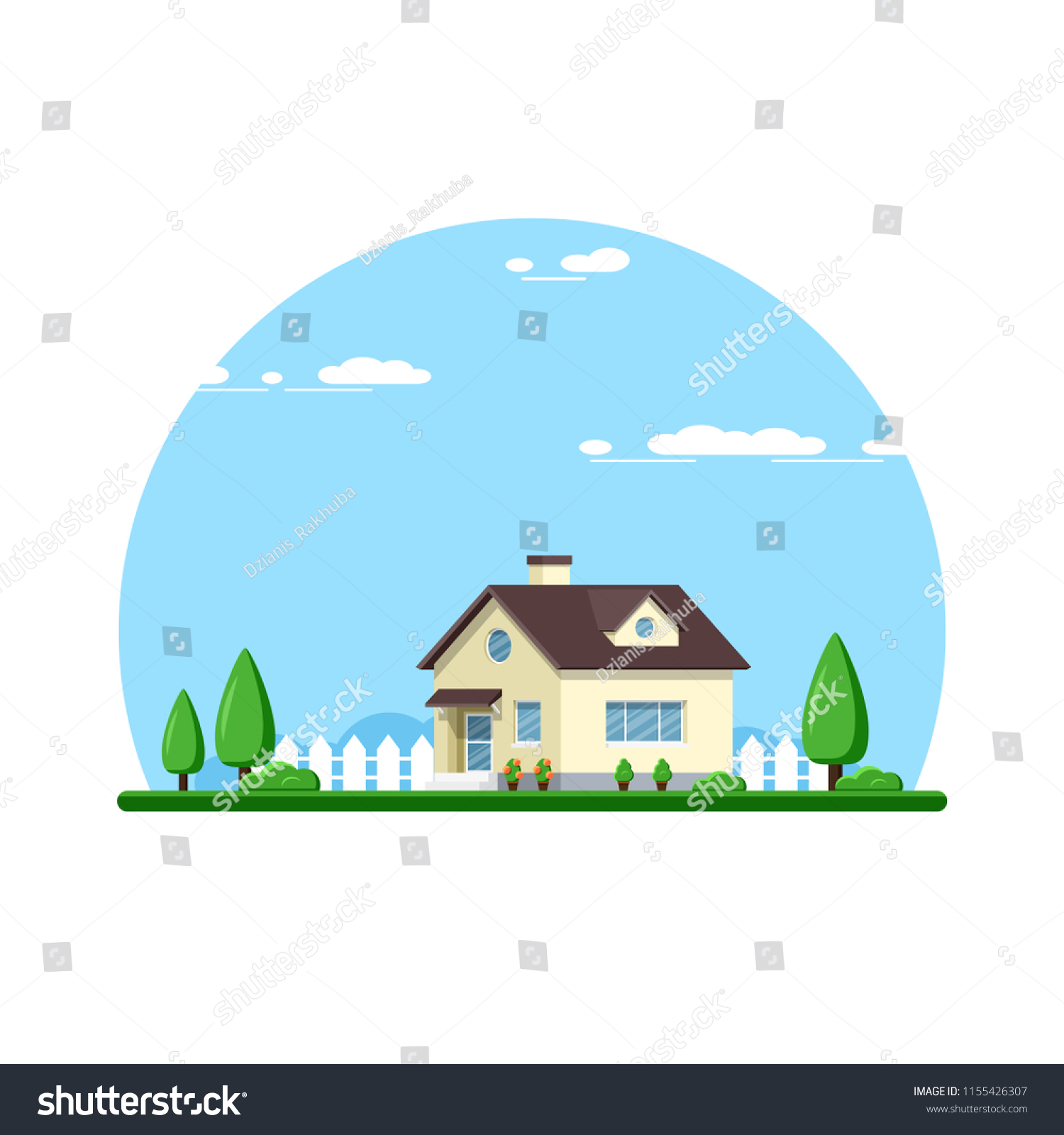 Picture Family Cottage House Trees Real Stock Image Download Now