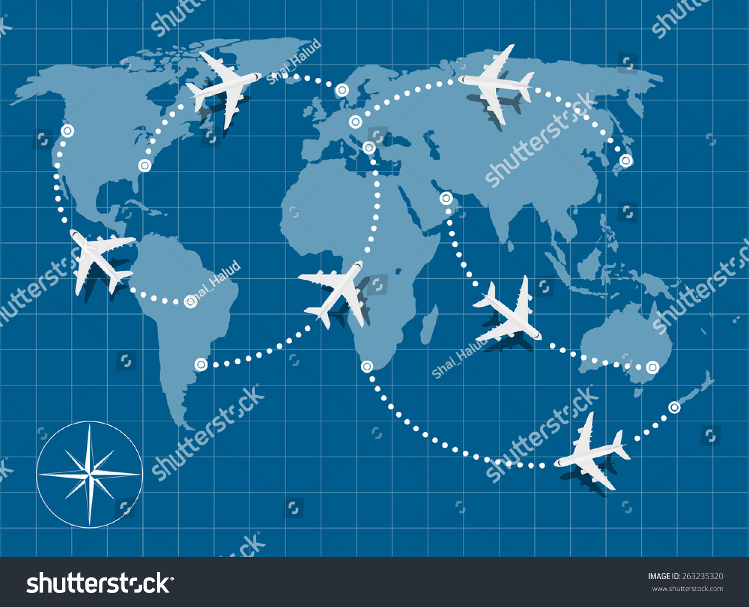 Picture Of World Map With Flying Planes On It Stock Vector Illustration ...