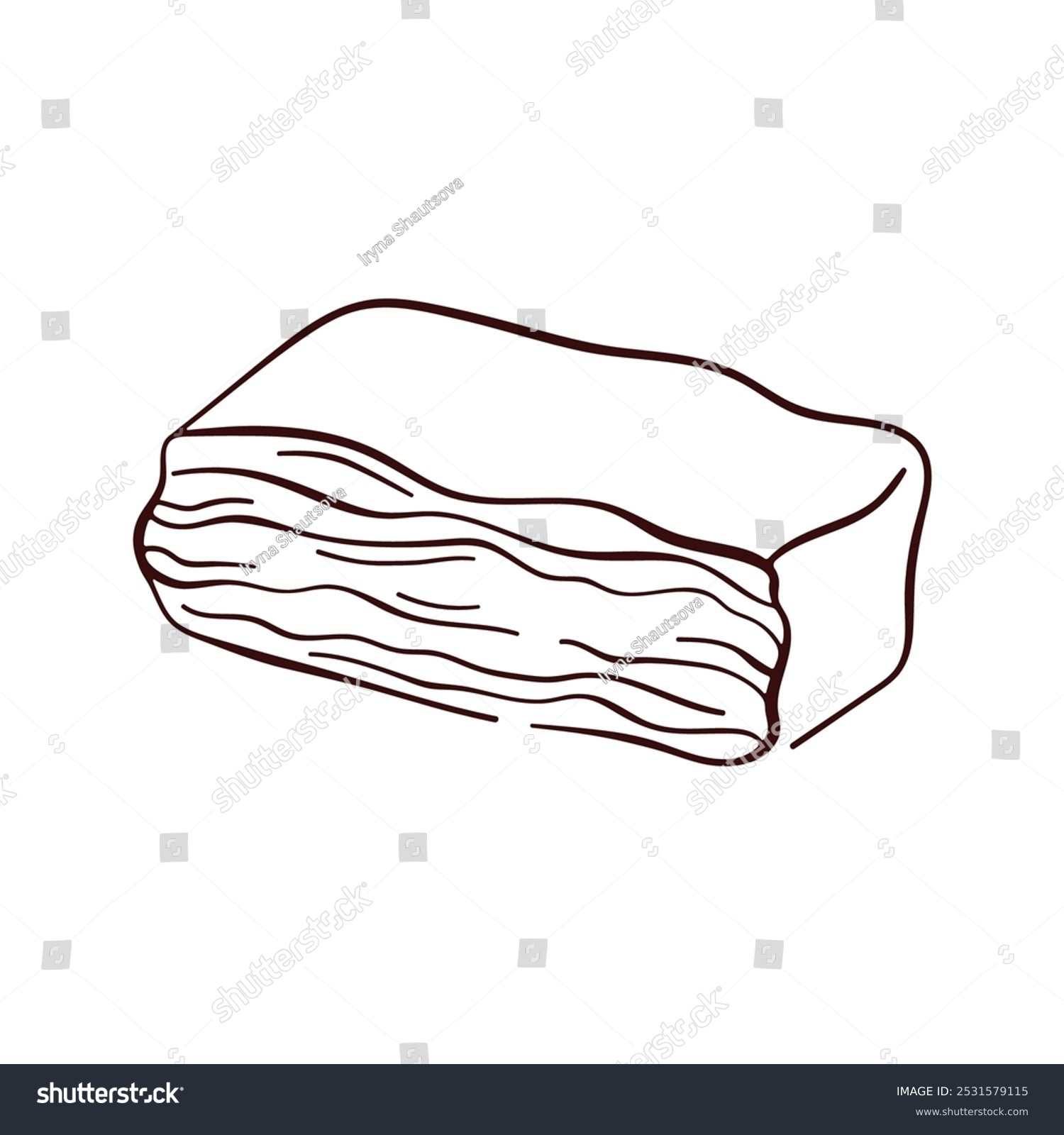 recommend clip art: Piece of pork bacon in line art style. Salo, lard design for meat menu restaurant. Vector illustration isolated on a white background.